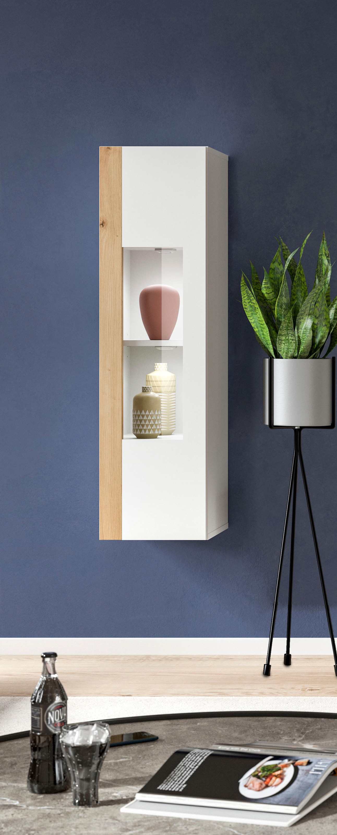 INOSIGN Vitrine »Svala, Höhe 112 cm, Holzdekor, 1 Tür« 1 Stk. tlg. 3 Einlegeböden, Vitrinenschrank, Schrank, Wohnschrank