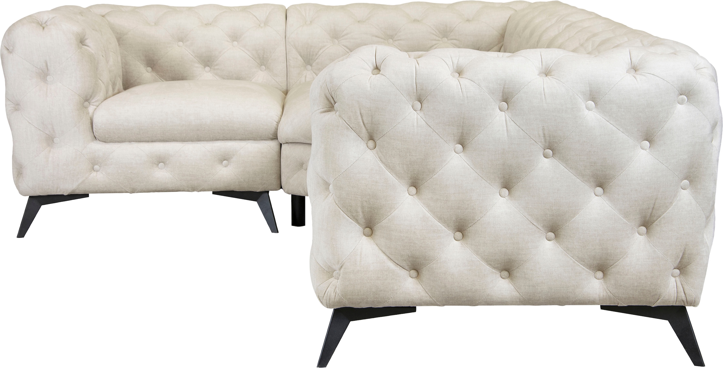 Home affaire Canapé Chesterfield »Ecksofa GLYNIS L-Form mit Wellenunterfederung, Masse B/T/H 264/204/75cm« aufwändige Knopfheftung, moderne Chesterfield Optik, Fussfarbe wählbar