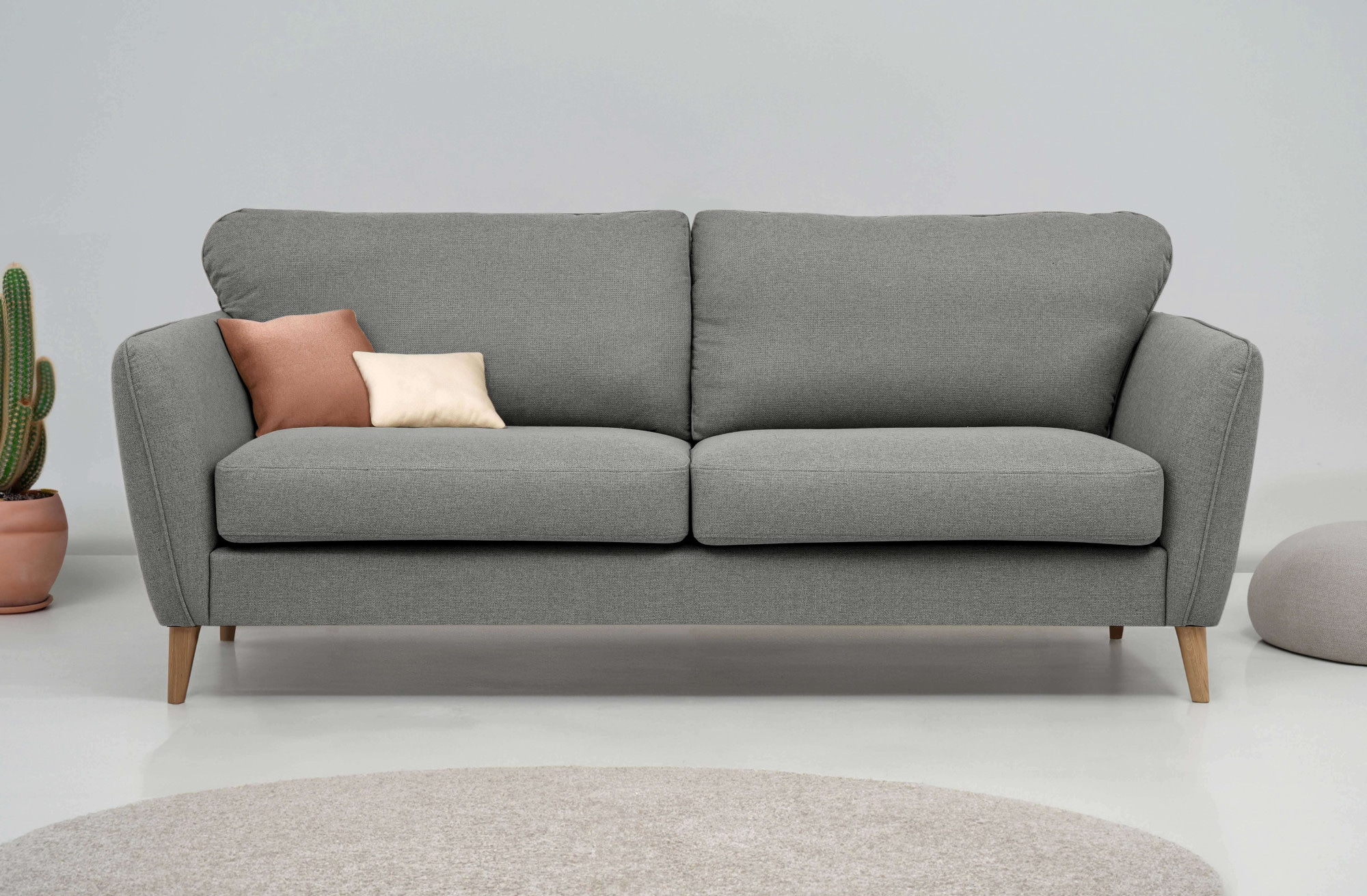 Home affaire 3-places »MARSEILLE 3er Sofa 206 cm, Cord, Flachgewebe, Struktur, Webstoff« Massivholzbeine Eiche, Landhausstil, Wellenunterfederung