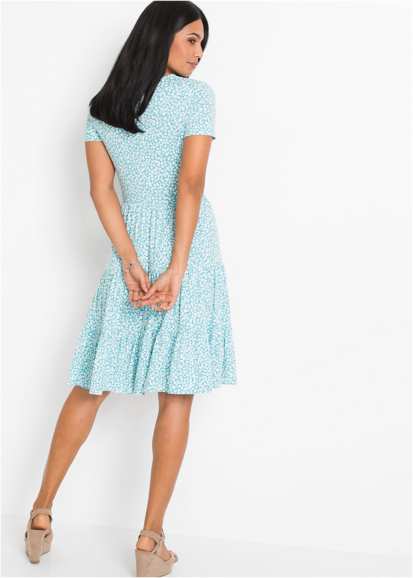 bonprix Jerseykleid für femininen Look, aus Viskose und Elasthan, A-Linie, Kurzarm