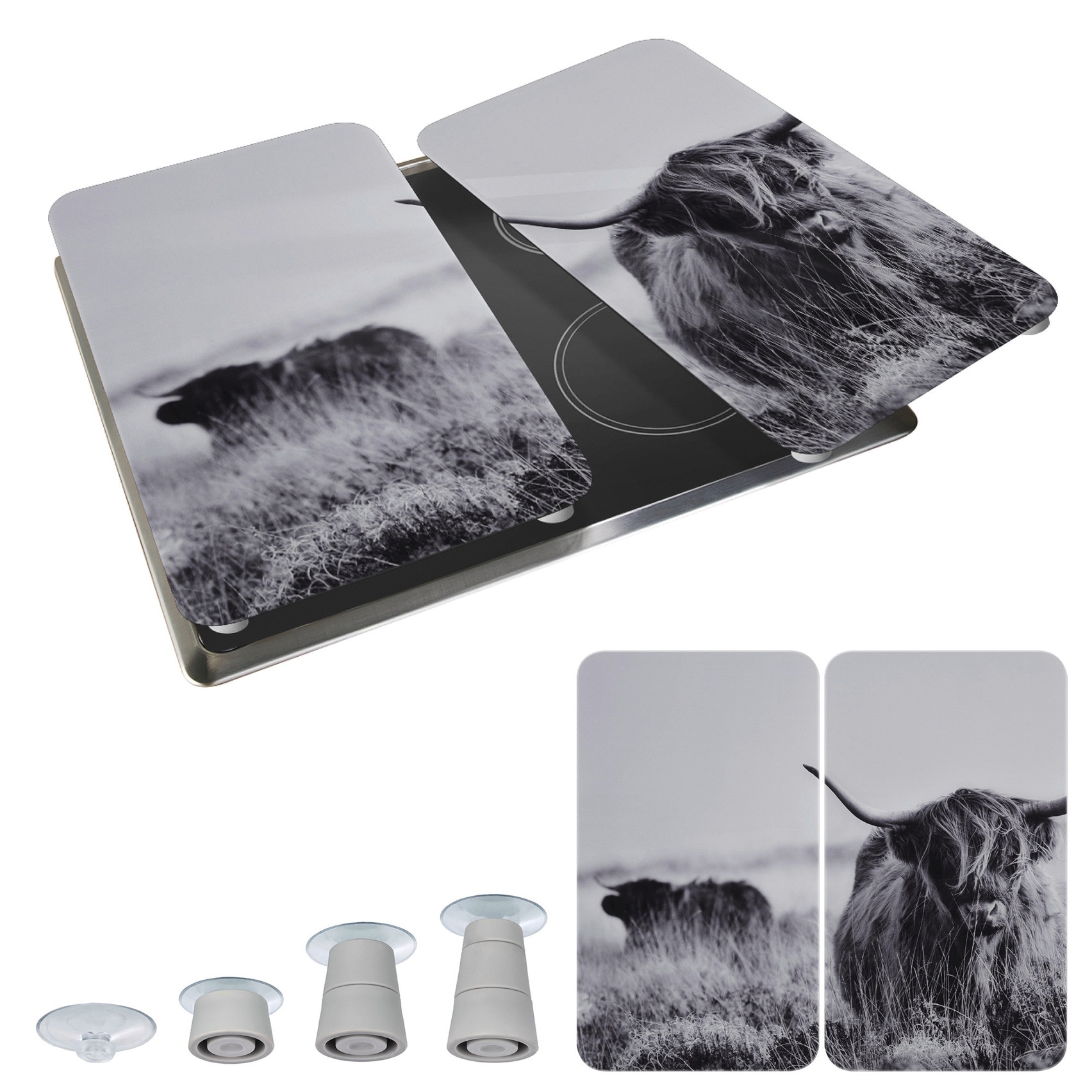 WENKO Herd-Abdeckplatte »Universal Modell Highland Cattle« Herdabdeckung für alle Herdarten, kratzfest, mit rutschfesten Füssen