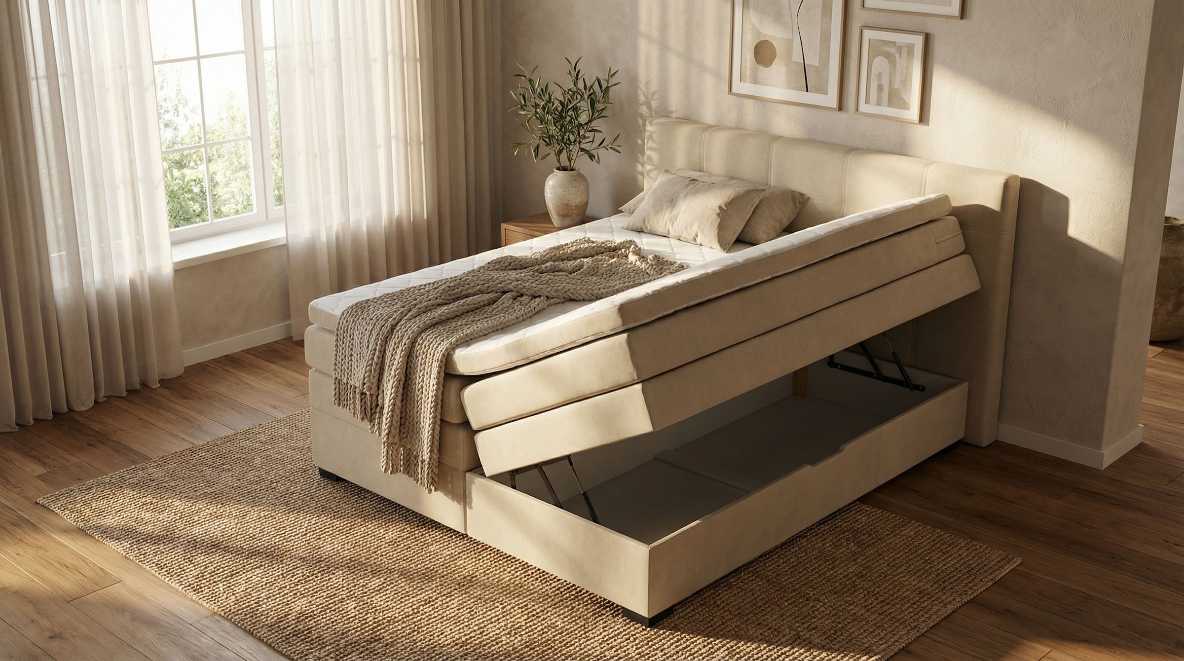 ED EXCITING DESIGN Lit boxspring »Fanes mit Komforteinstiegshöhe von 73cm« erhältlich in 180x200cm, inkl. Bettkasten und 7cm Visco-Topper