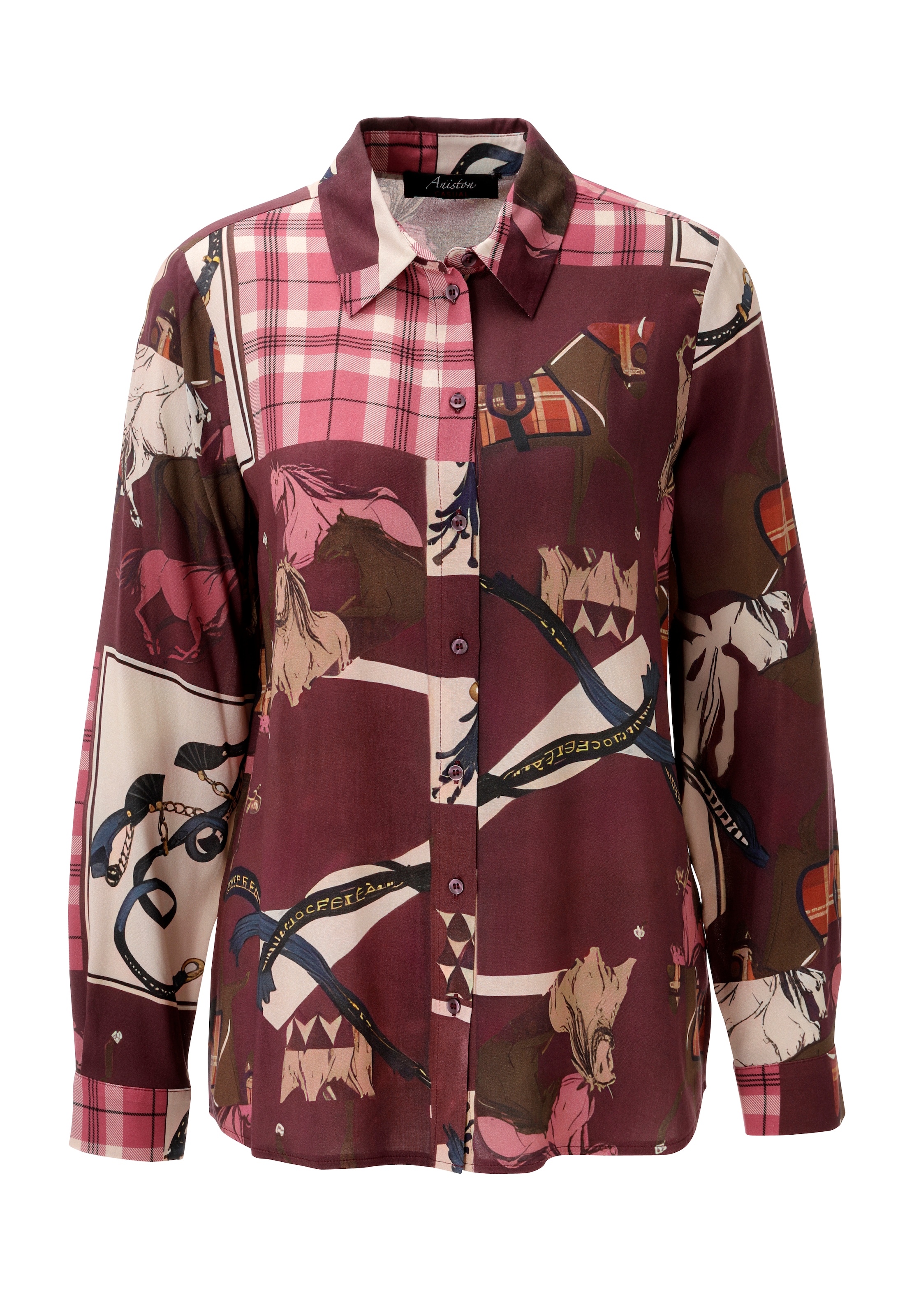 Aniston CASUAL Blouse chemise - imprimé extravagant avec chevaux, ceintures et carreaux - NOUVELLE COLLECTION