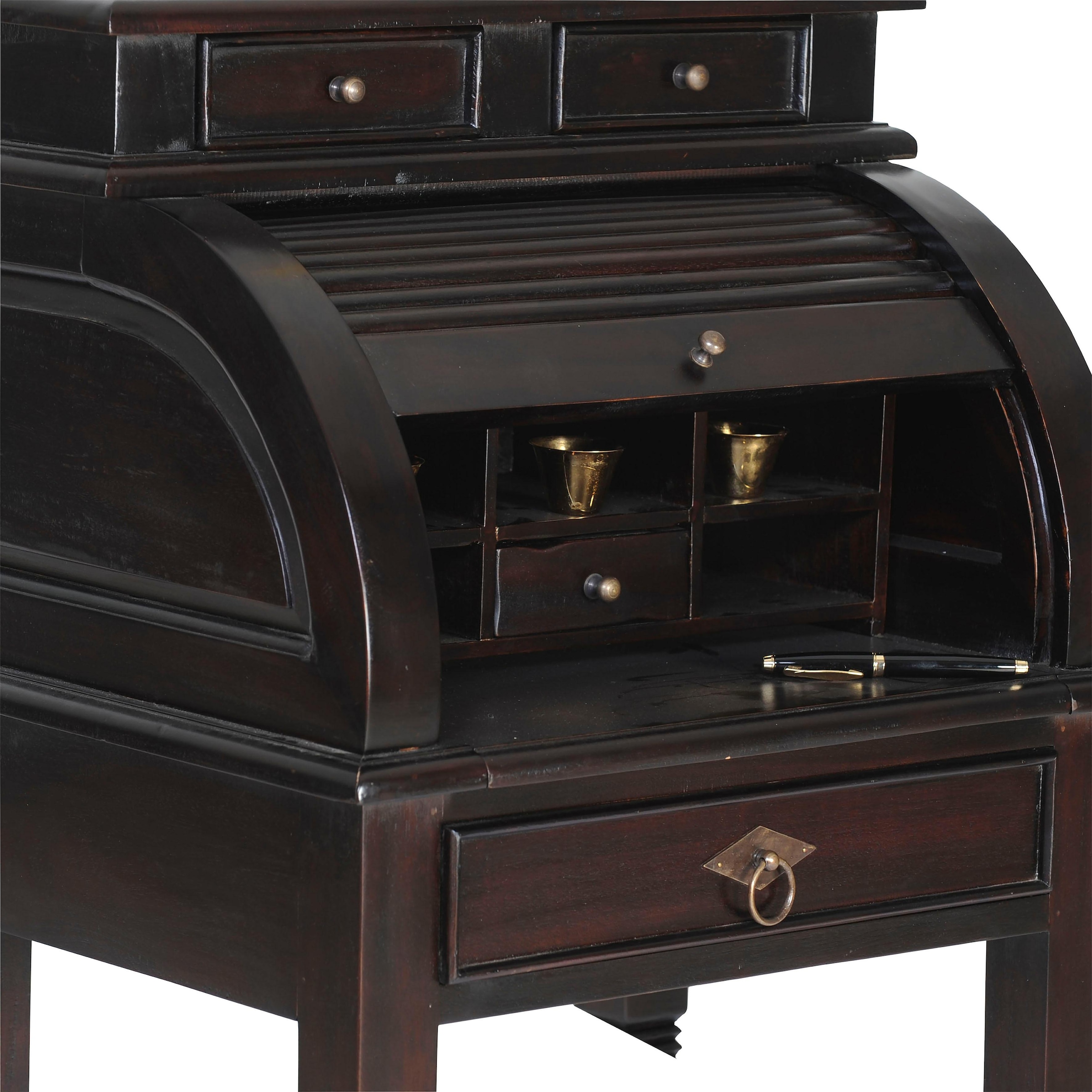 SIT Bureau »Murten aus massiver Akazie mit Rollladen und 4 Schubladen« Bureau secrétaire massif avec 5 compartiments ouverts