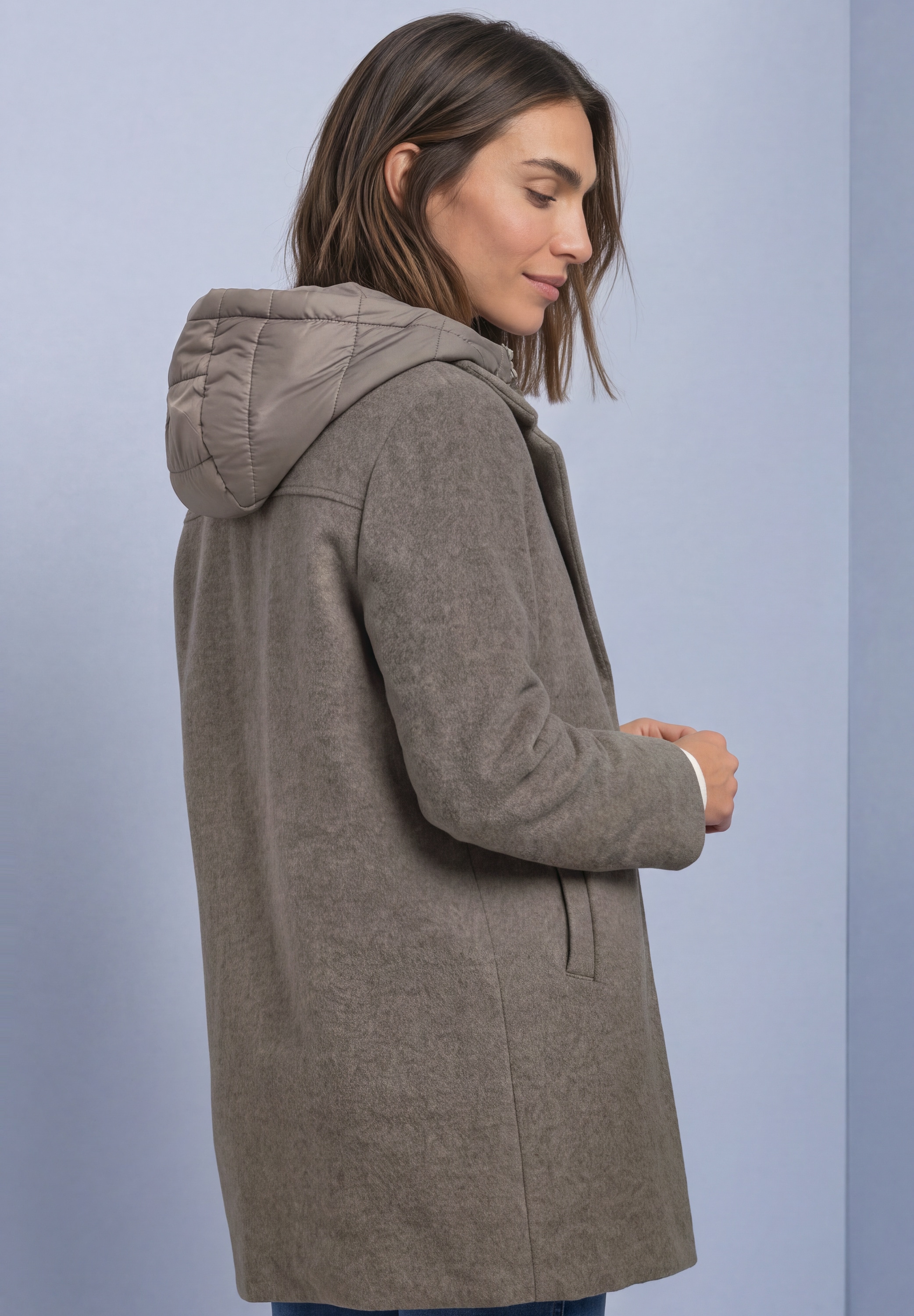 STREET ONE Veste en laine avec capuche Wollmantel / Reverskragen / mit Kapuze und Reissverschluss