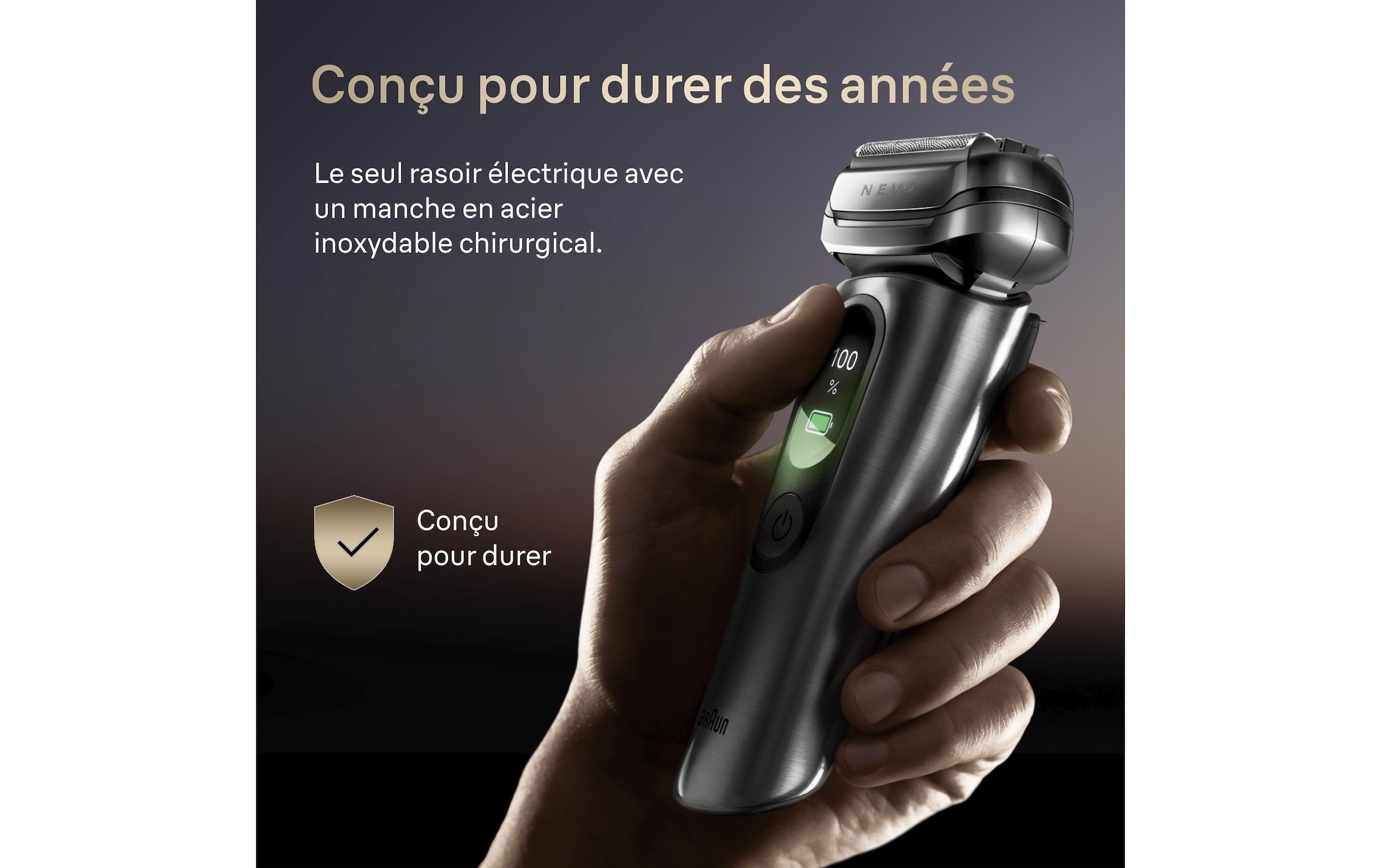 Braun »NEVO 11000cc« station de nettoyage SmartClean Plus Tondeuse de précision intégrée AeroTouch, écran intelligent, système de soin 7-en-1, étui de voyage, argent
