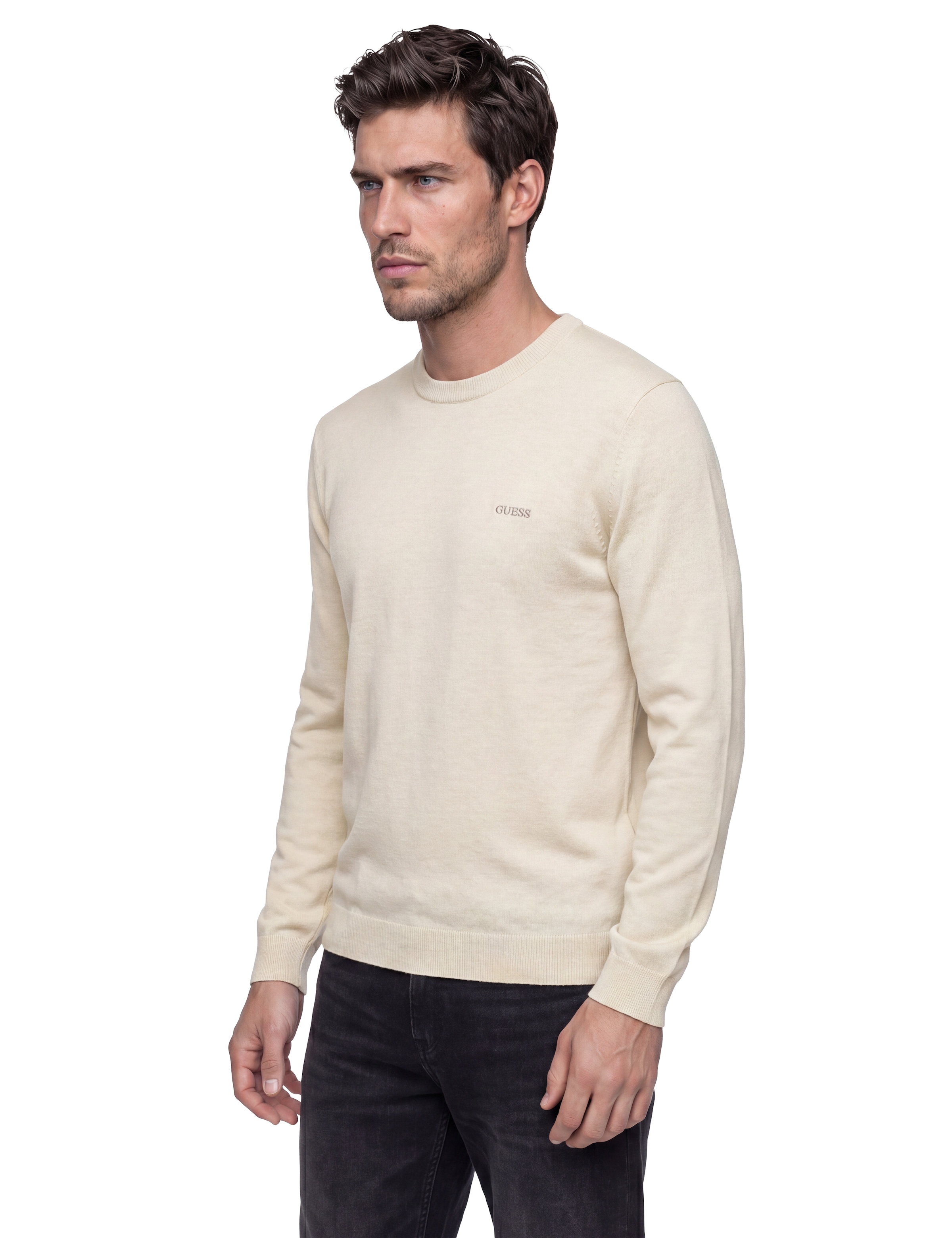 Guess Pull en tricot »MARCOS« Col rond, maille fine avec teneur en laine et soie, coupe régulière