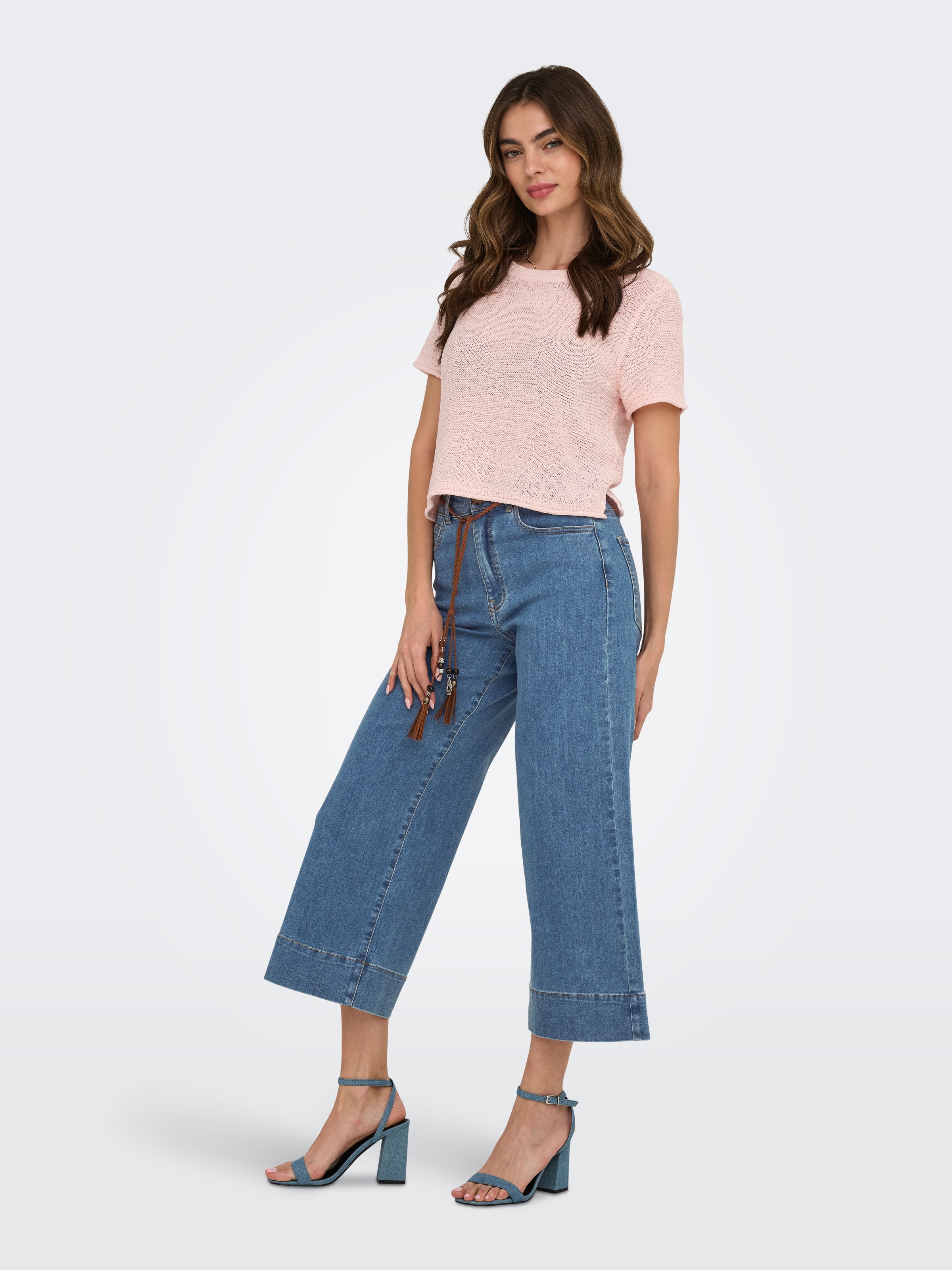 ONLY Jeans taille haute »ONLMADISON HW BELT WD CRP DNM GUA165NOOS« Mélange de matériaux, taille haute, longueur raccourcie