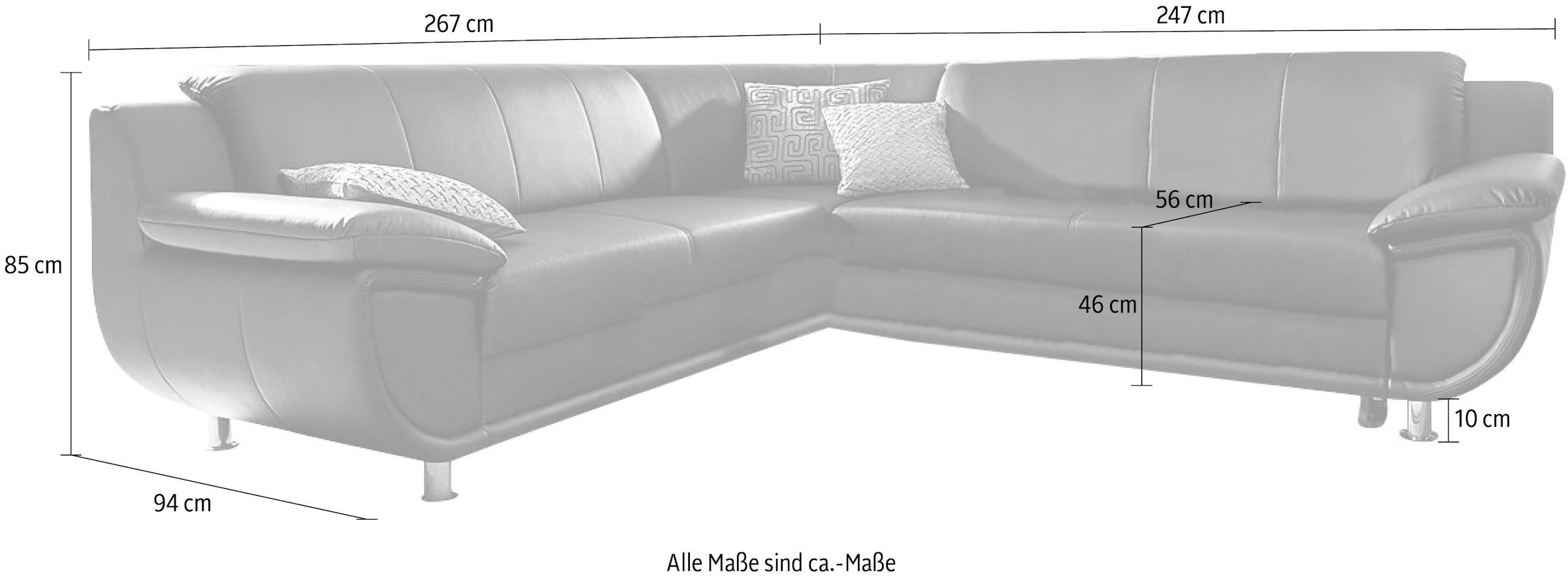 TRENDMANUFAKTUR Canapé d'angle »Rondo wahlweise mit Schlaffunktion, bequeme Armlehnen« Forme en L, avec ou sans ressorts, pieds chromés, notre prix bas permanent