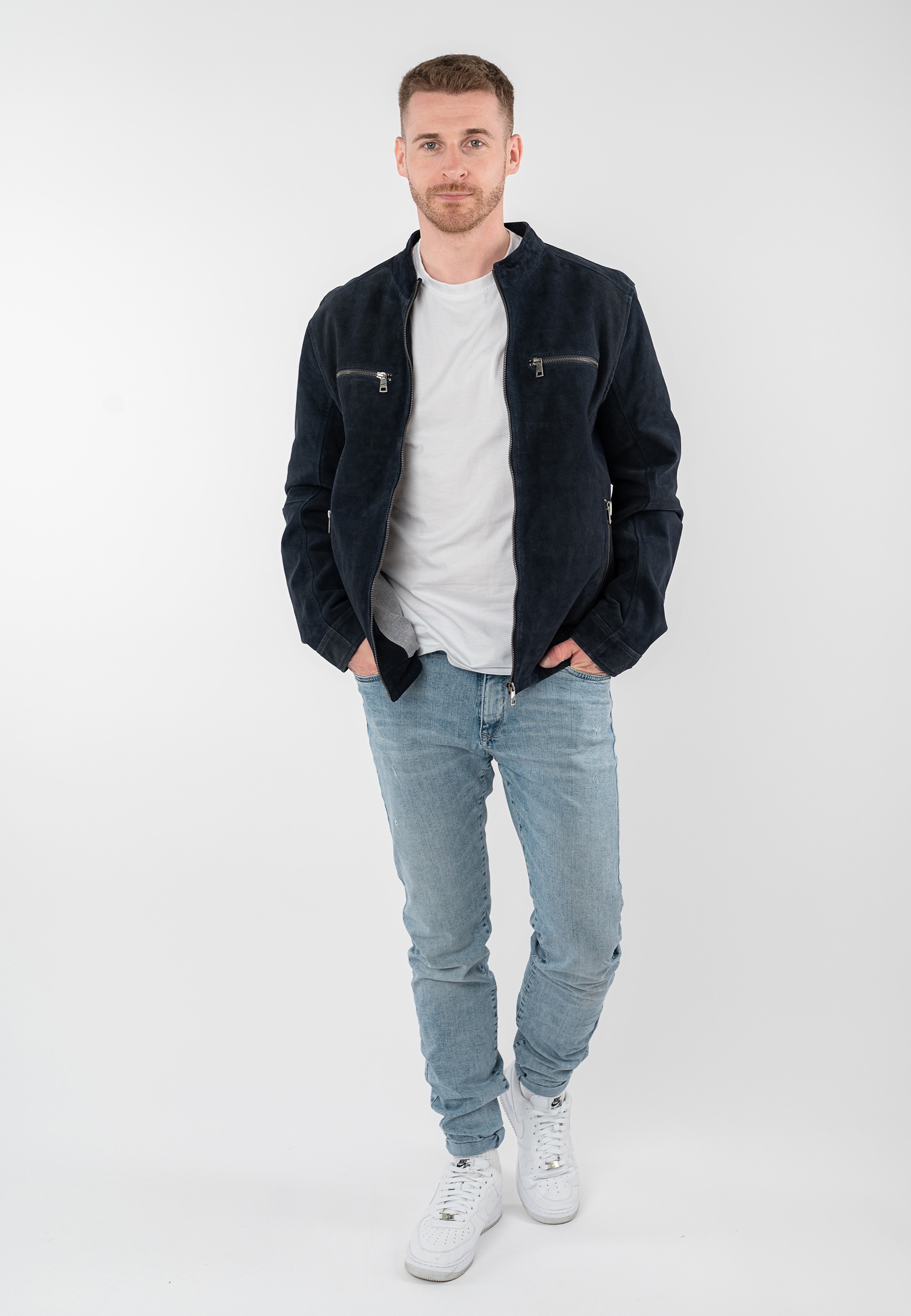 Mauritius Veste en cuir »MMBerat« aus Veloursleder in Denim-Struktur