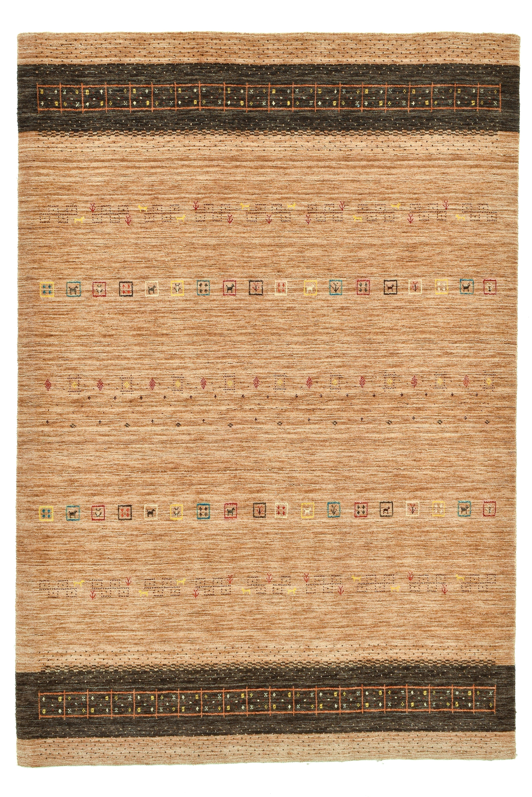 THEKO Tapis en laine »Lori Star Gold« Rectangulaire 12 mm Höhe laine pure, tissé main, idéal pour le salon et la chambre