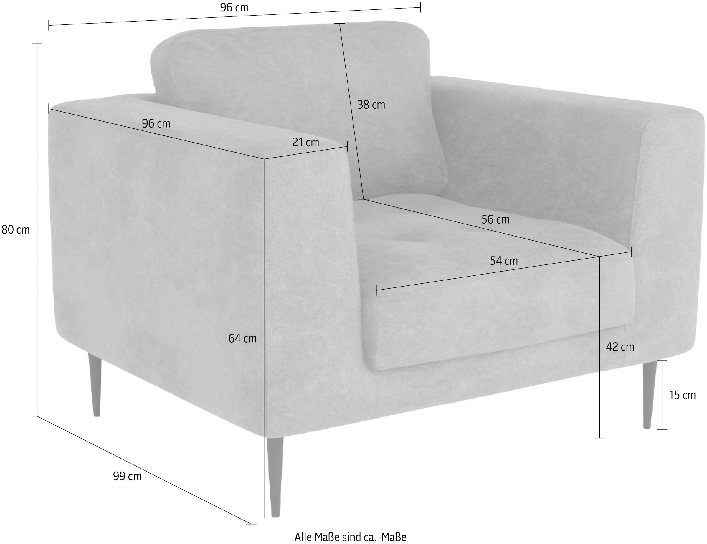 TRENDMANUFAKTUR Fauteuil »Luzi, Loungesessel, modern mit extra hohen Füssen« Fauteuil design avec grand confort d'assise, pieds en métal noir, largeur 96 cm