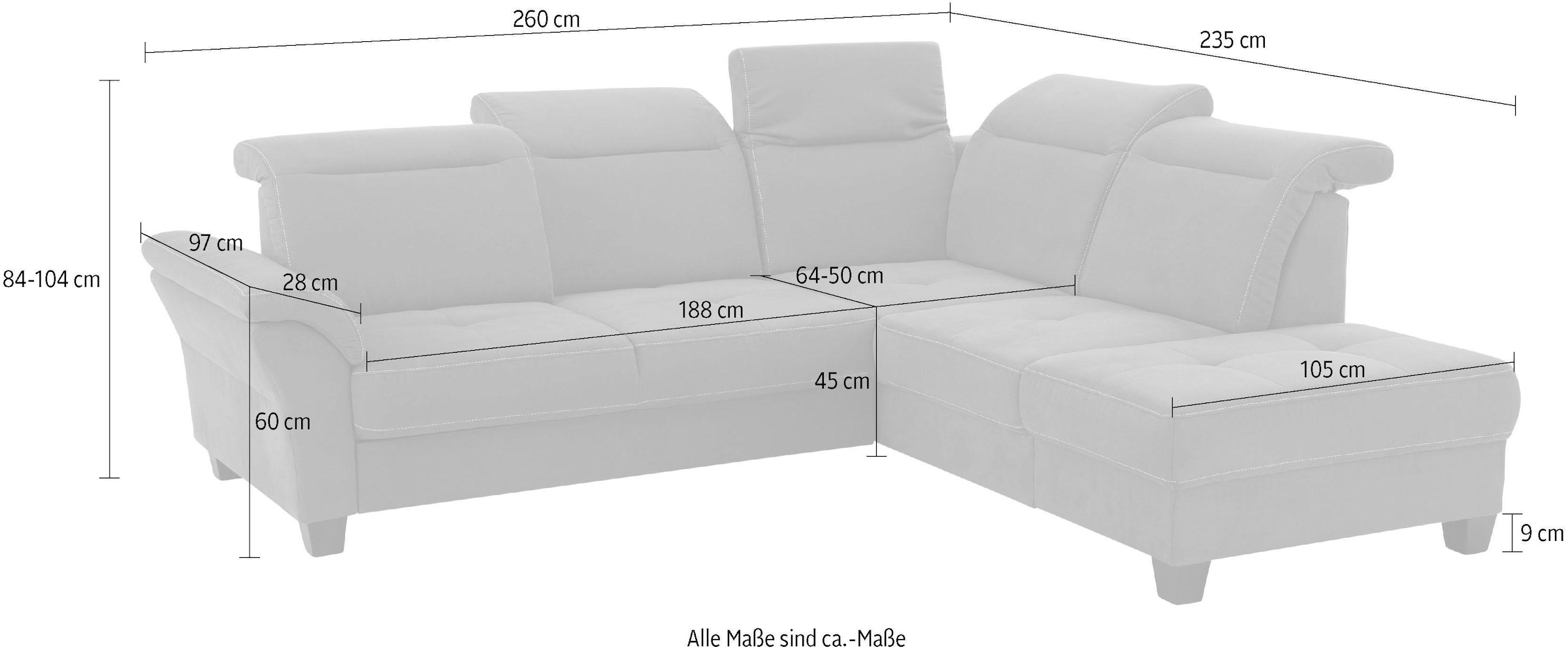 Home affaire Canapé d'angle »Solvei L-Form« wahlweise auch mit Kopfteilverstellung und Bettfunktion, Federkern