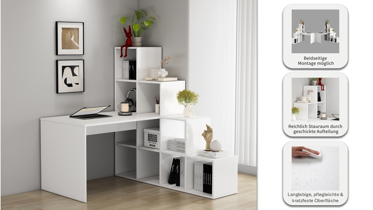 GOODproduct Regal-Schreibtisch »Ciela« flexible Aufstellmöglichkeiten, wechselseitig  montierbar, B. 137 cm