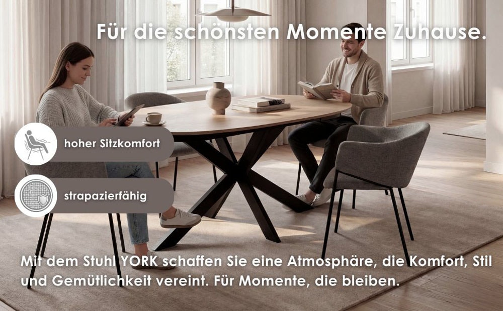 byLIVING Chaise de salle à manger »YORK« (Ensemble) 2 cuisStrukturstoff in beige, bis 110 kg, Schaumstoff, 4-Fussgestell
