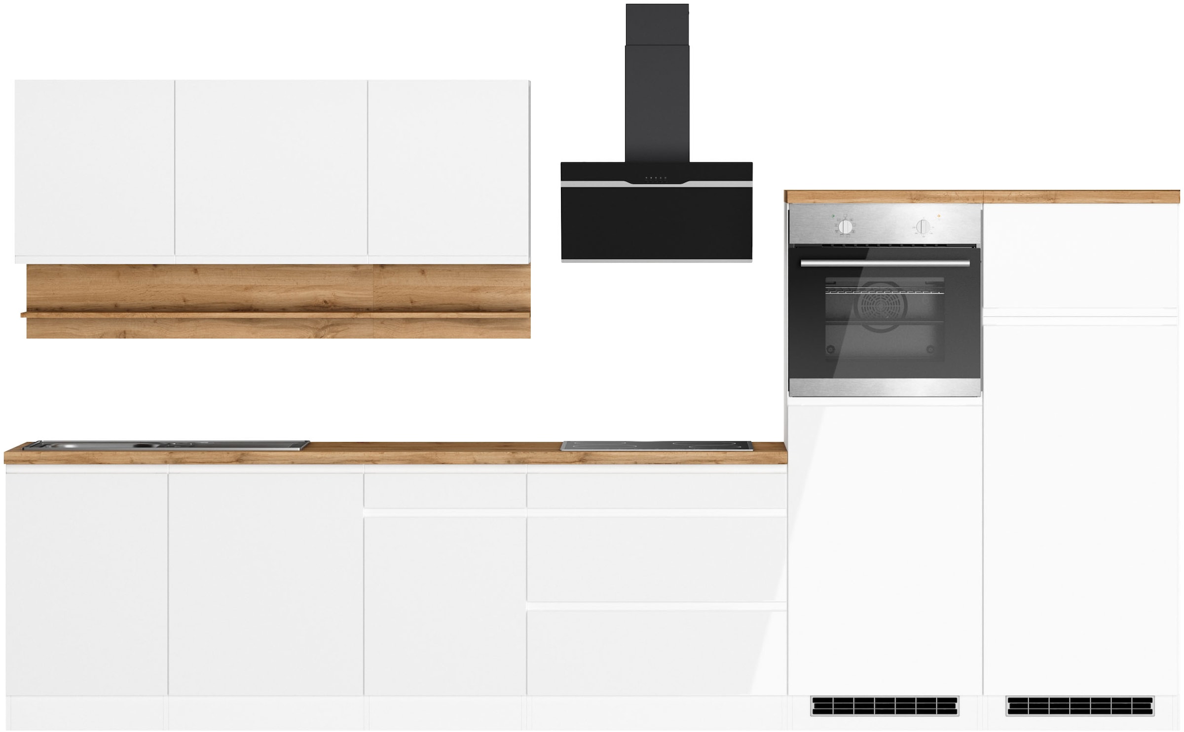 KOCHSTATION Kitchenette »KS-Virginia,neu in verbesserter Ausführung« plan de travail épaisseur 38 mm, rangement, fermeture douce,  largeur 360 cm, softclose, au choix avec appareils électriques et induction
