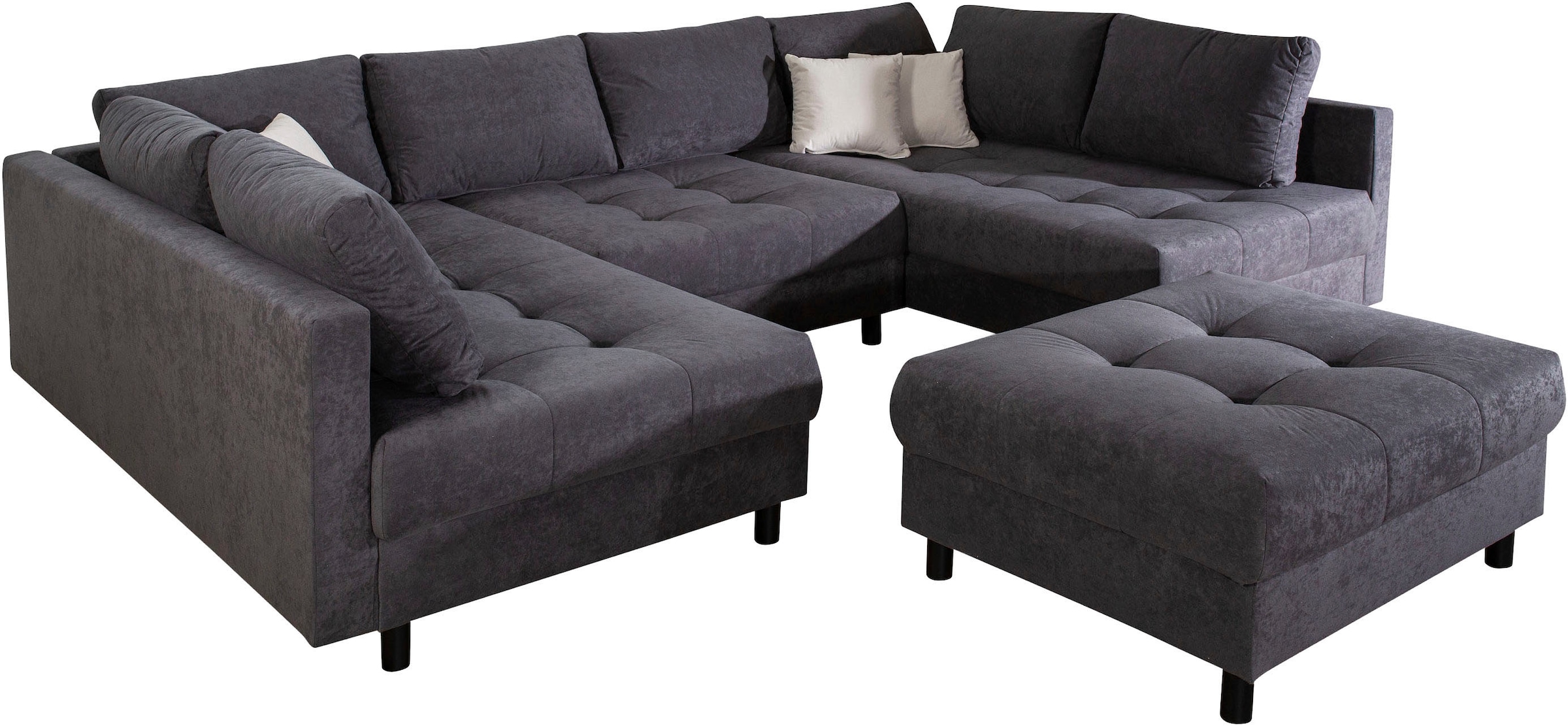 COLLECTION AB Paysage de salon »Toni U-Form, B: 298 cm, XXL-Liegefläche 282x178 cm mit Hocker« ensemble : canapé & pouf, 3 coussins décoratifs, ressorts ensachés