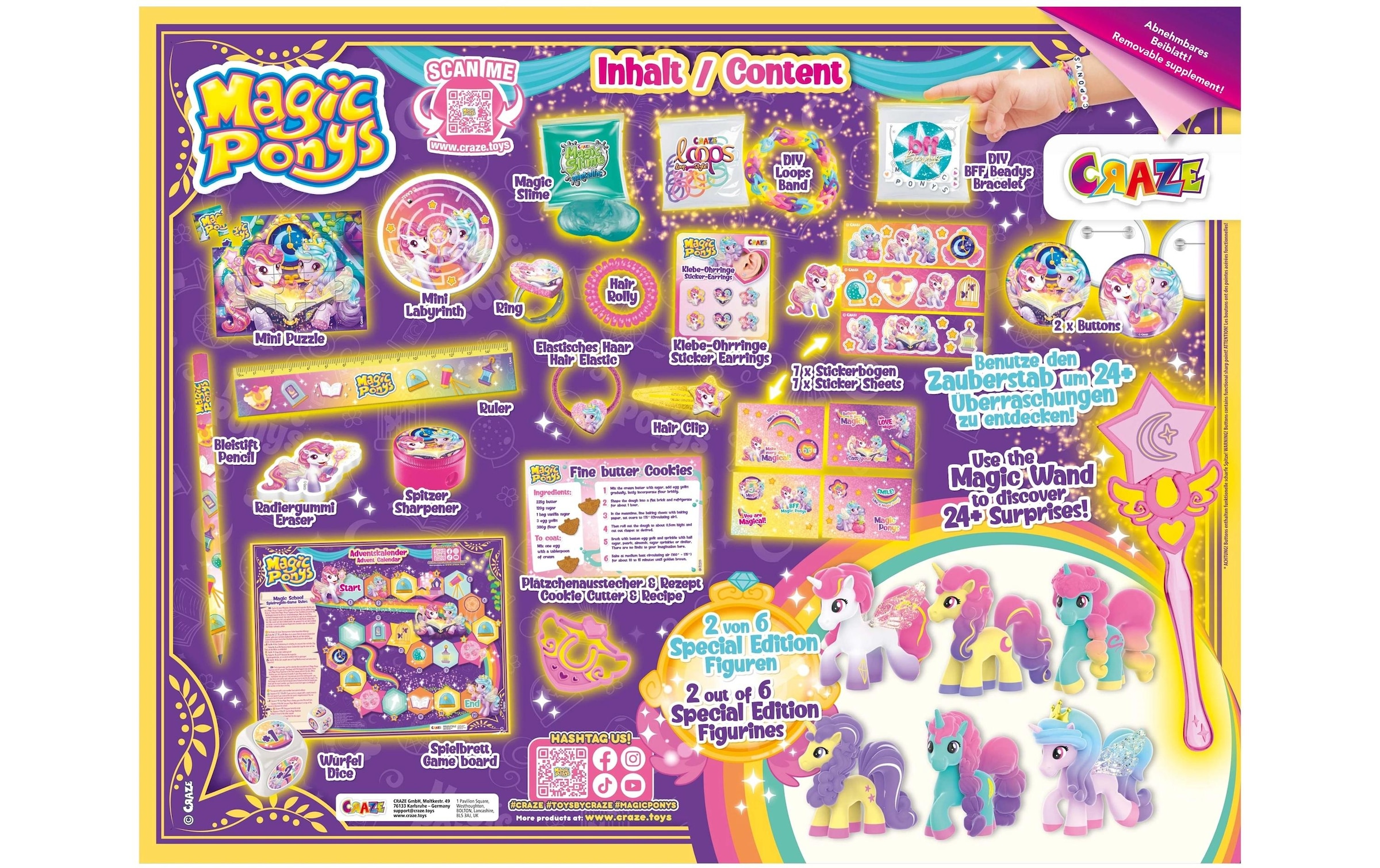 CRAZE Jouet calendrier de l'Avent »Adventskalender Magic Ponys«