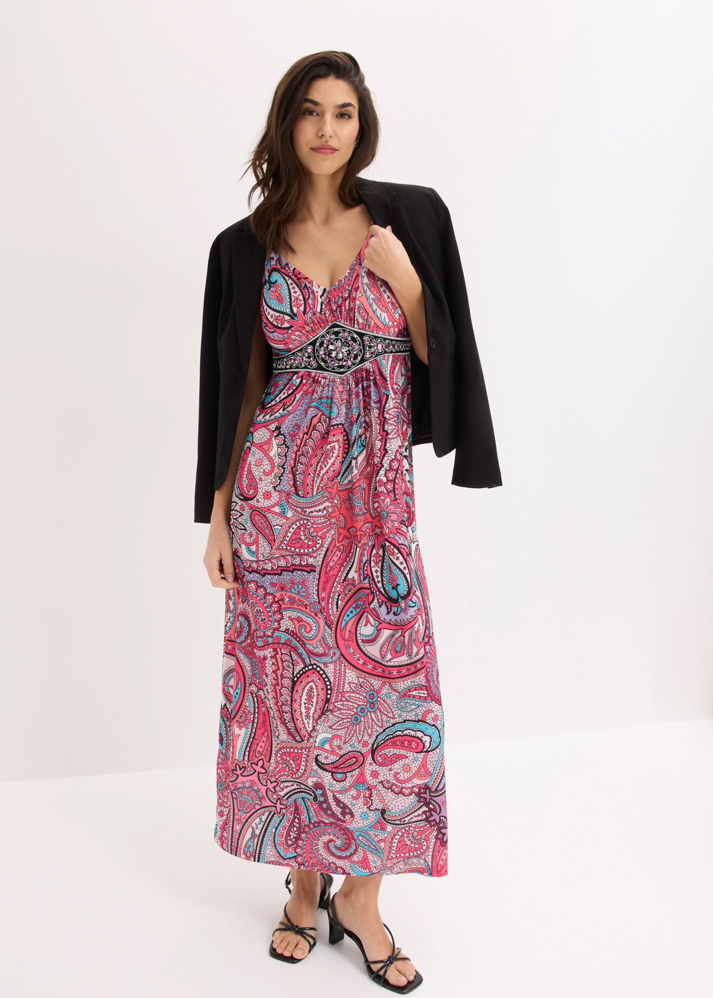 bonprix Maxi robe »Maxikleid mit Applikationen« sans manches, matière élastique, coupe ajustée