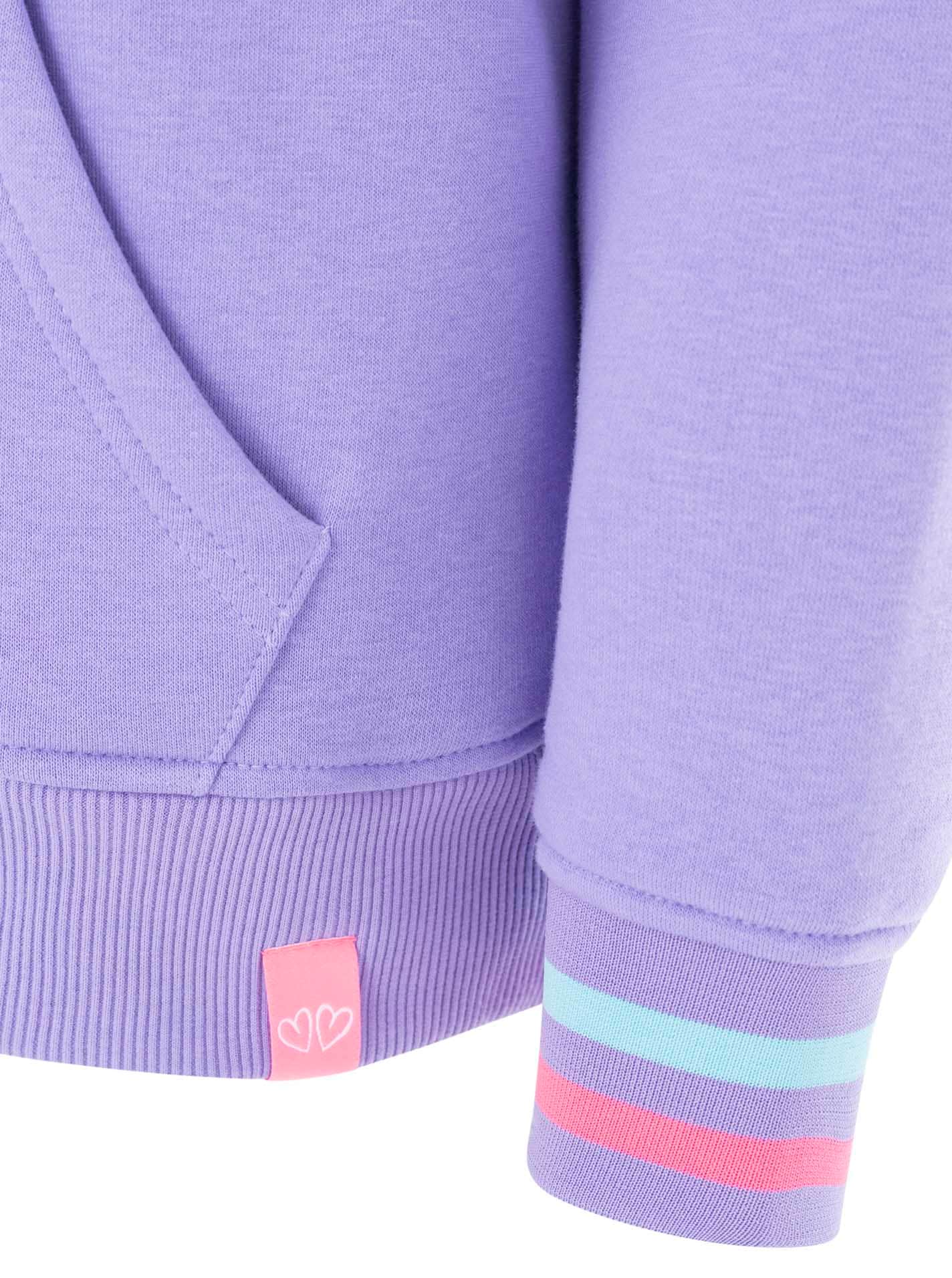 Zwillingsherz Hoodie »"Be Happy!"«, poignets rayés, impression sur la poitrine, capuche, poche kangourou

