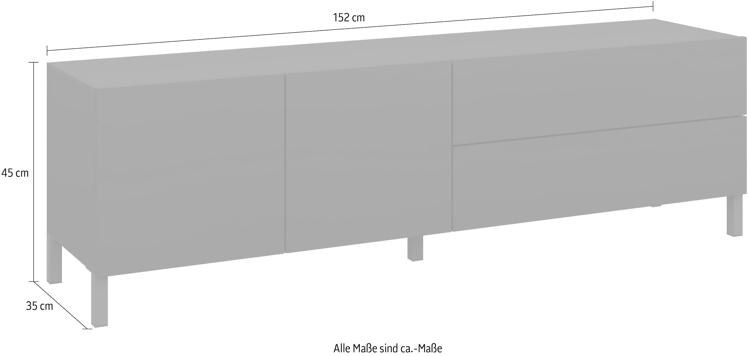 borchardt Möbel Lowboard Metallfüsse, grifflose Optik
