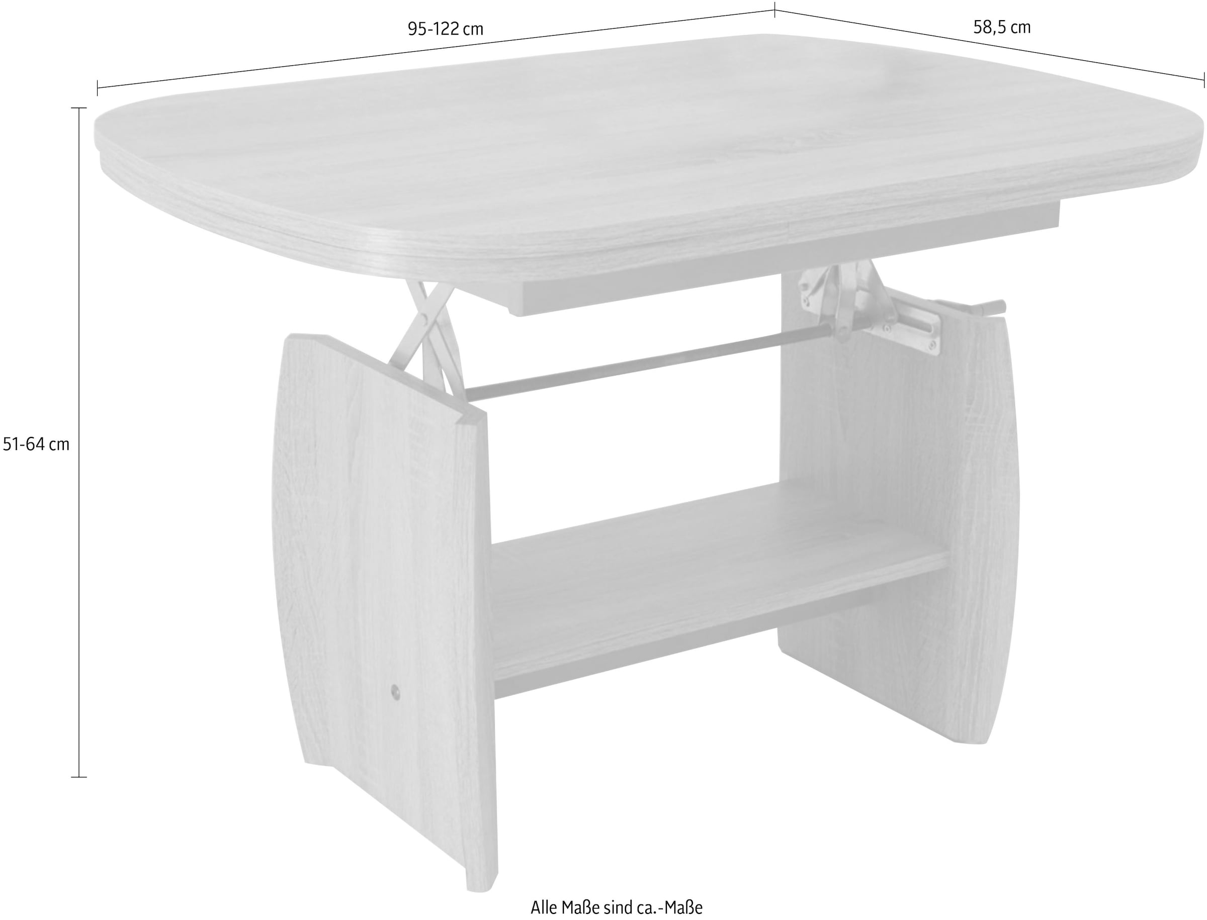 Stolkom Table basse »Kirk« höhenverstellbar, Tisch mit Auszug