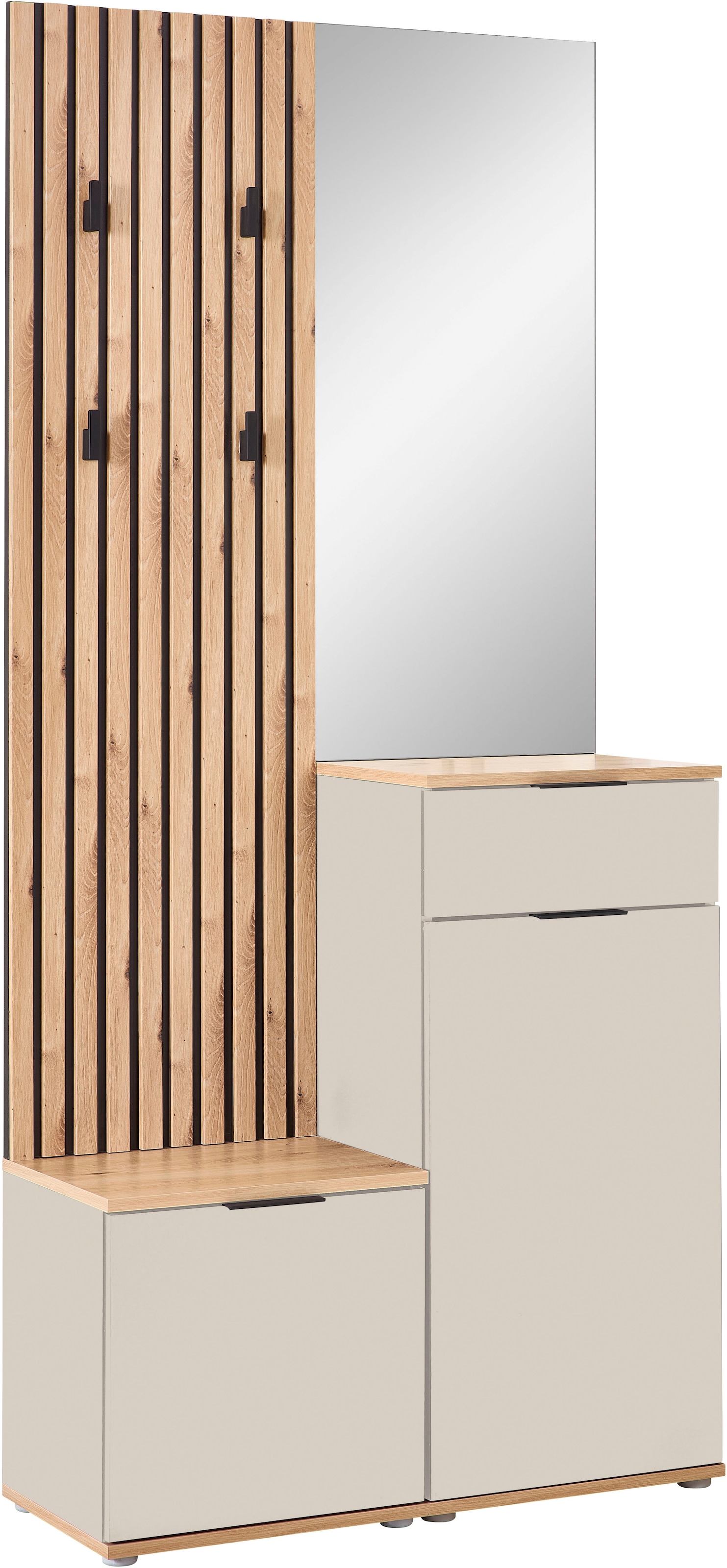 HBZ Vestiaire compact »Simple mit Spiegel, Flurgarderobe BxHxT 88x195x35 cm« 4 cuis tlg. avec banc, panneau, meuble à chaussures avec tiroir et miroir