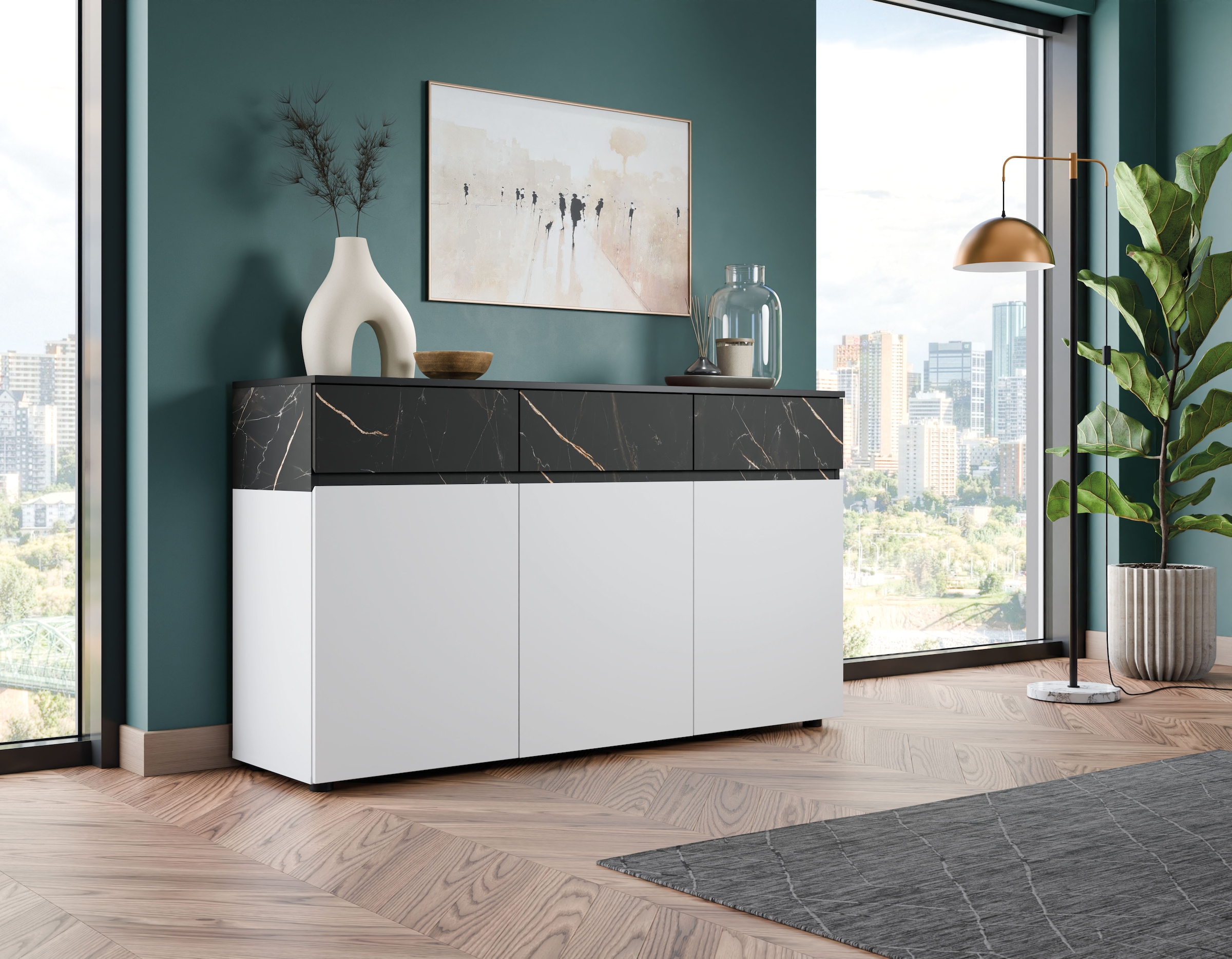 Home affaire Sideboard »MODESTO« grifflos, mit 3 Schubladen, 3 Türen und 6 Fächer, Breite 150 cm