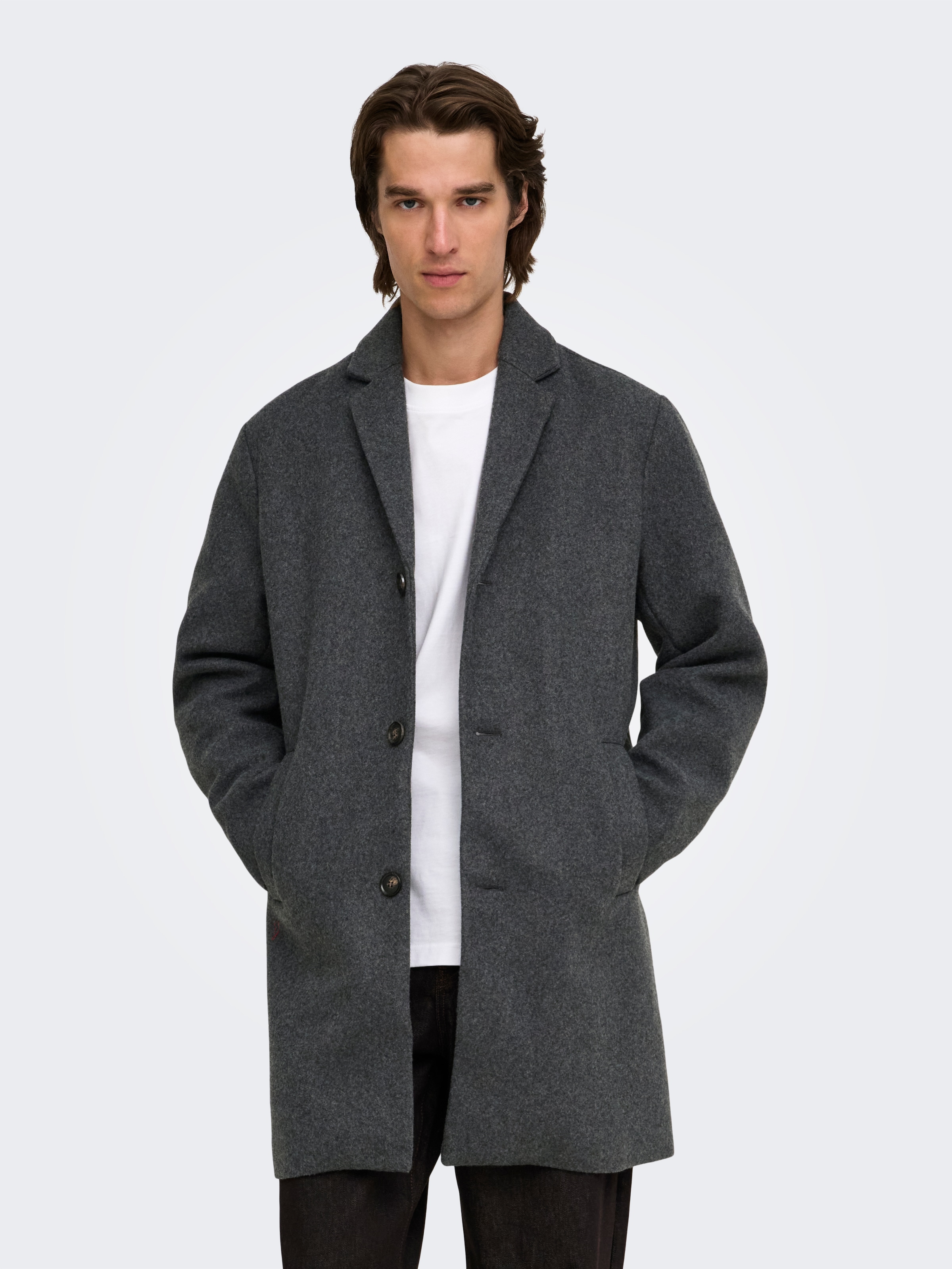 ONLY & SONS Kurzmantel »ONSMAYLON NEW WOOL COAT OTW OTL« Polyester, Knopfleiste