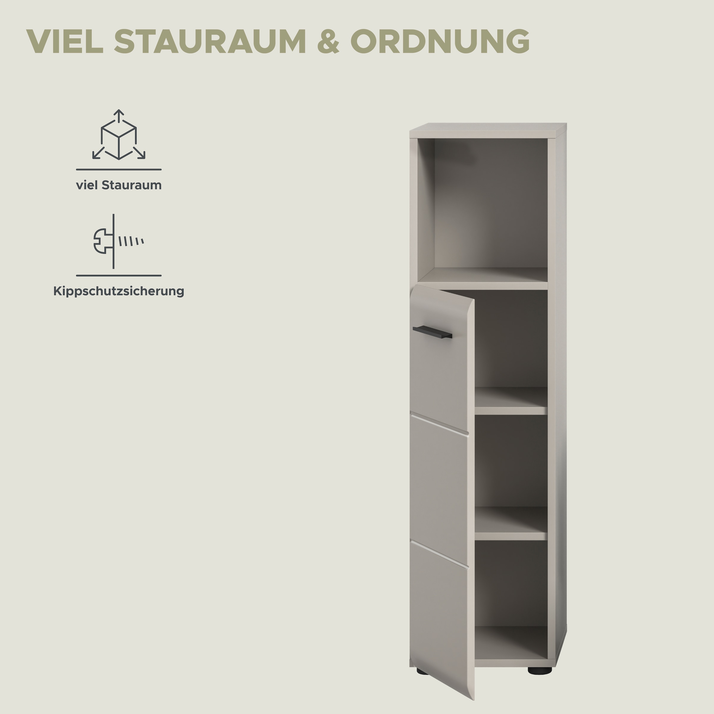 welltime Armoire intermédiaire »FLORENZ,  Höhe 110 cm, 1 Tür, 2 Fachböden, 1 offenes Fach« TOPSELLER!, 1 cuis tlg. Türanschlag wechselbar, hochwertige MDF Front, Badschrank, Bad