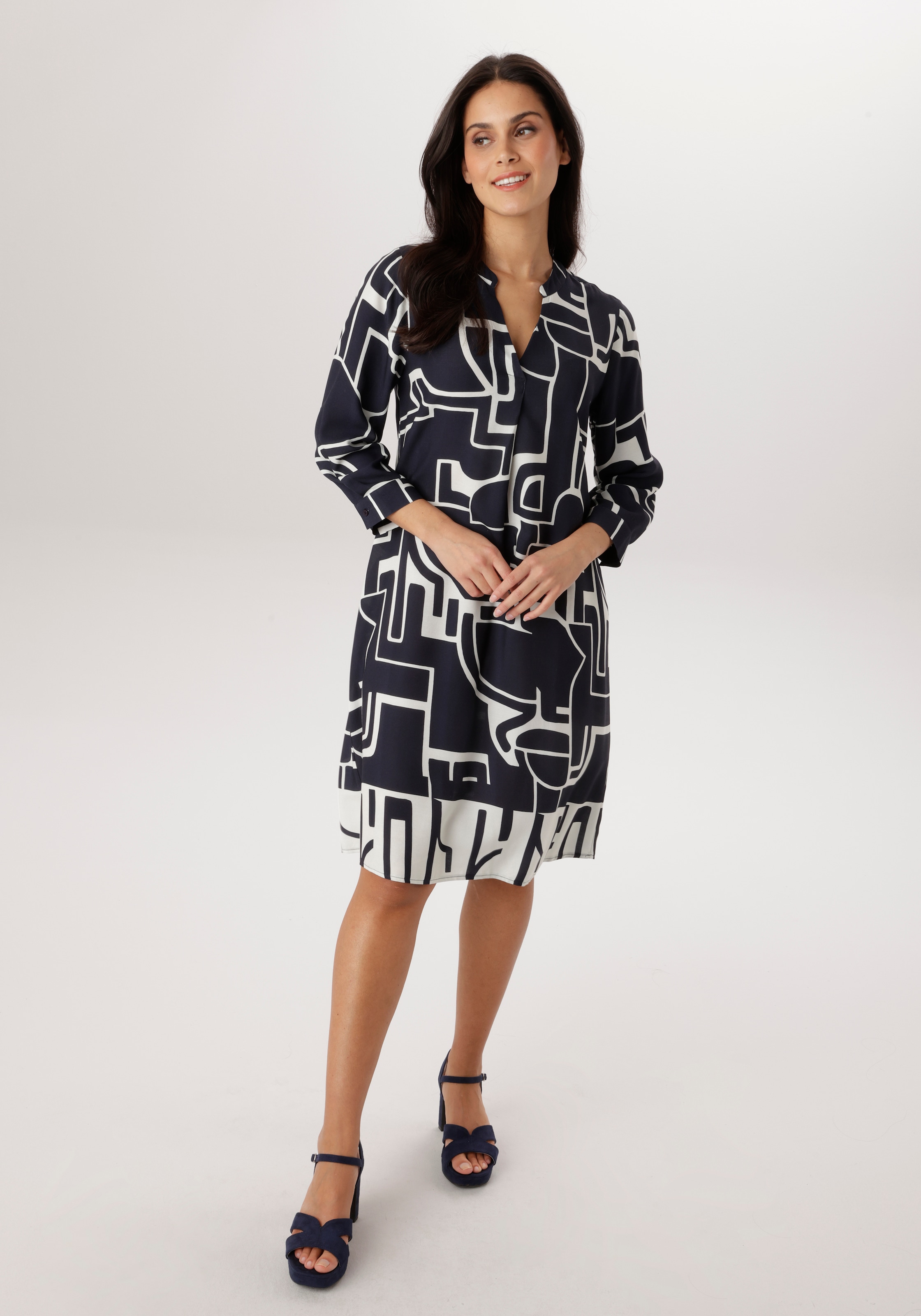 Aniston SELECTED Robe chemisier mit abstraktem, labyrinthartigem Linienmuster - NEUE KOLLEKTION