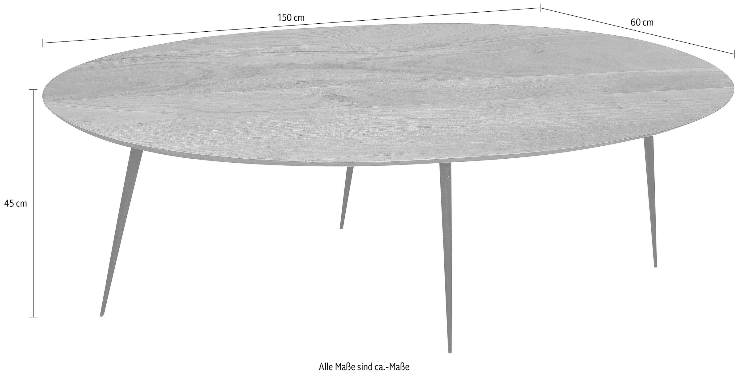 SIT Table basse »Lindau aus Akazie Massivholz Oval 150x60 cm Metall« Plateau ovale en bois massif au design scandinave