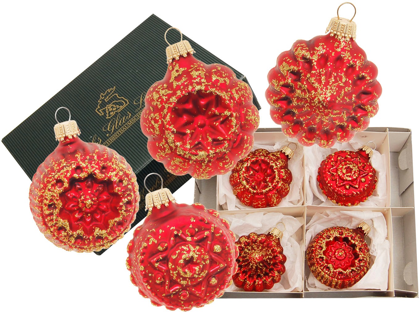 Krebs Glas Lauscha Décorations pour l'arbre de Noël »Glaskugelformen, Breite ca. 5 cm« décoration de Noël rouge, boules de Noël en verre, boule de sapin