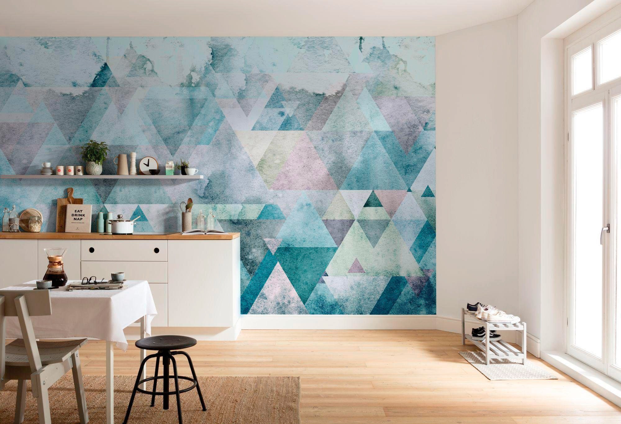 Komar Vliestapete »Digitaldruck Vlies -  Triangles Blue - Grösse 400 x 250 cm« bedruckt glatt Wohnzimmer, Schlafzimmer