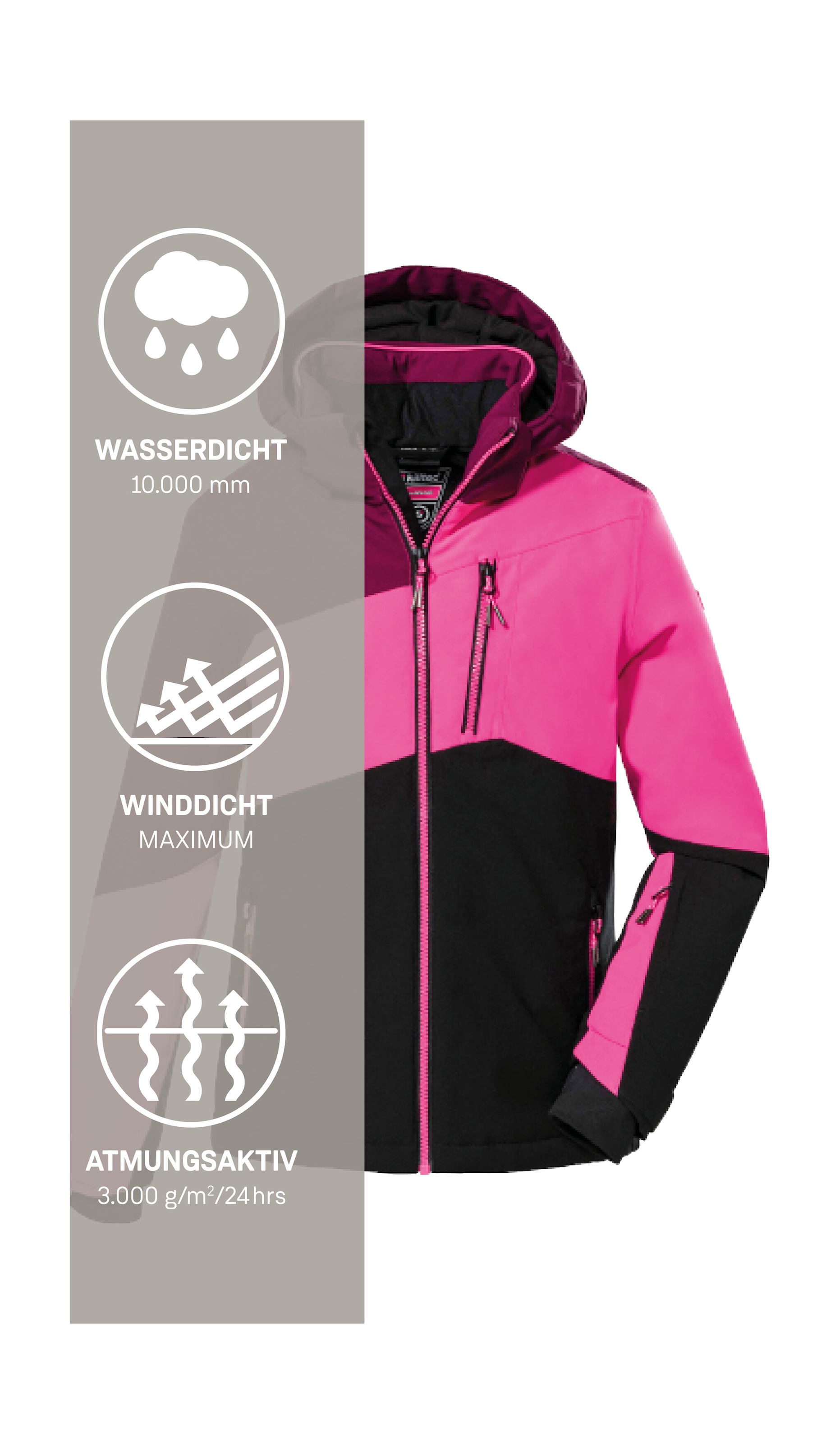 Killtec Skijacke »KSW 166 GRLS SKI JCKT« Atmungsaktive, wasser- und winddichte Skijacke mit abnehmbarer Kapuze