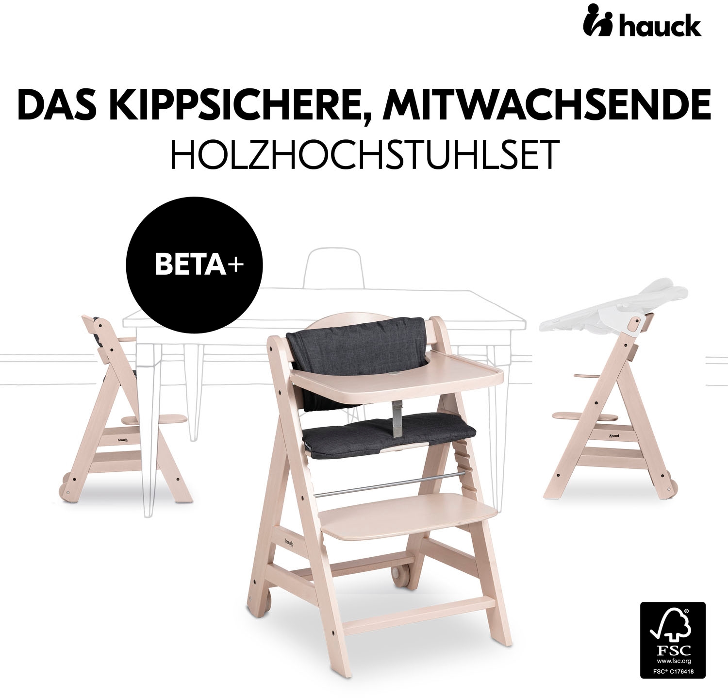 Hauck Hochstuhl »Beta+« () mit Holzrädern