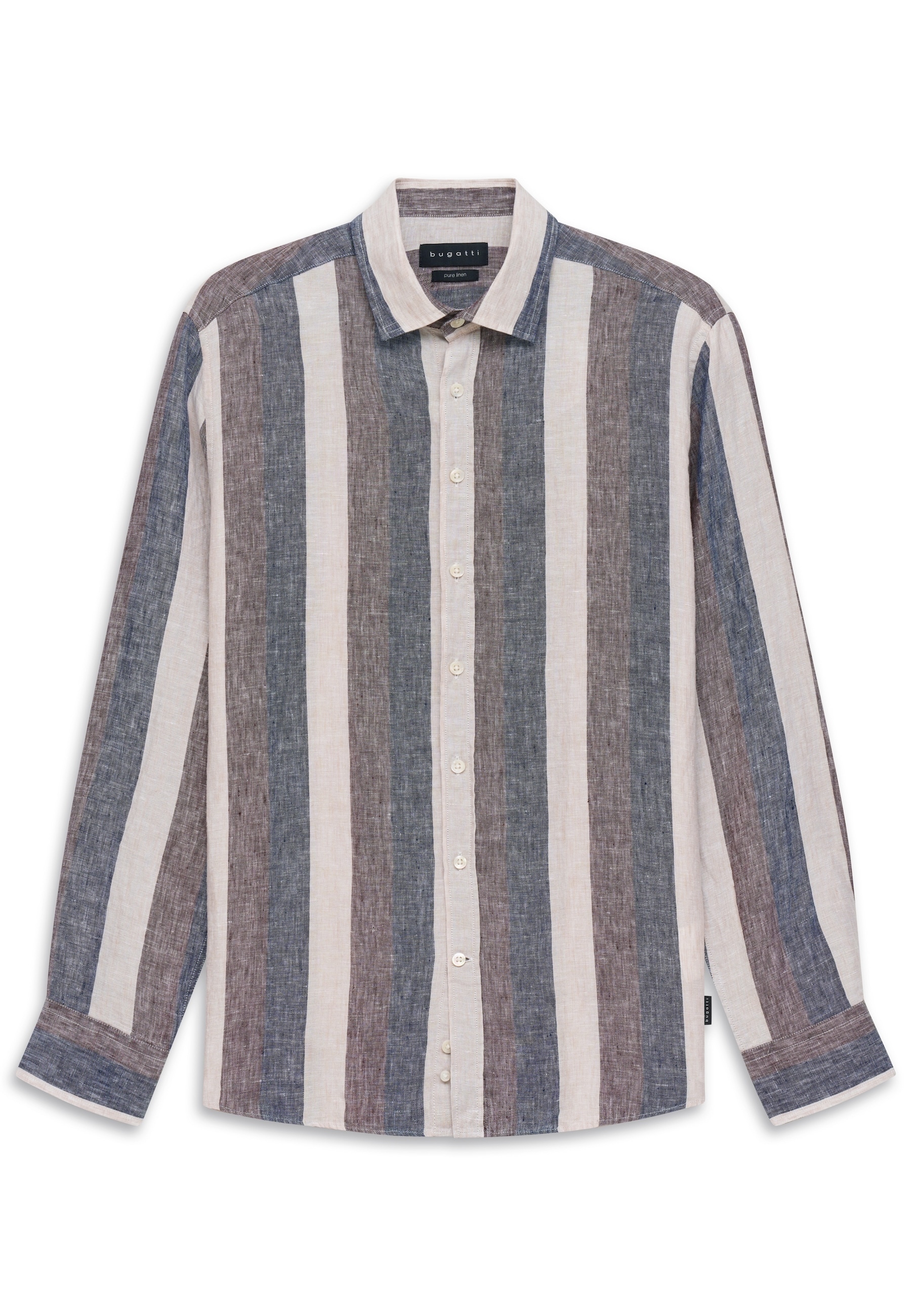 bugatti Chemise en lin en lin rayé avec col Kent