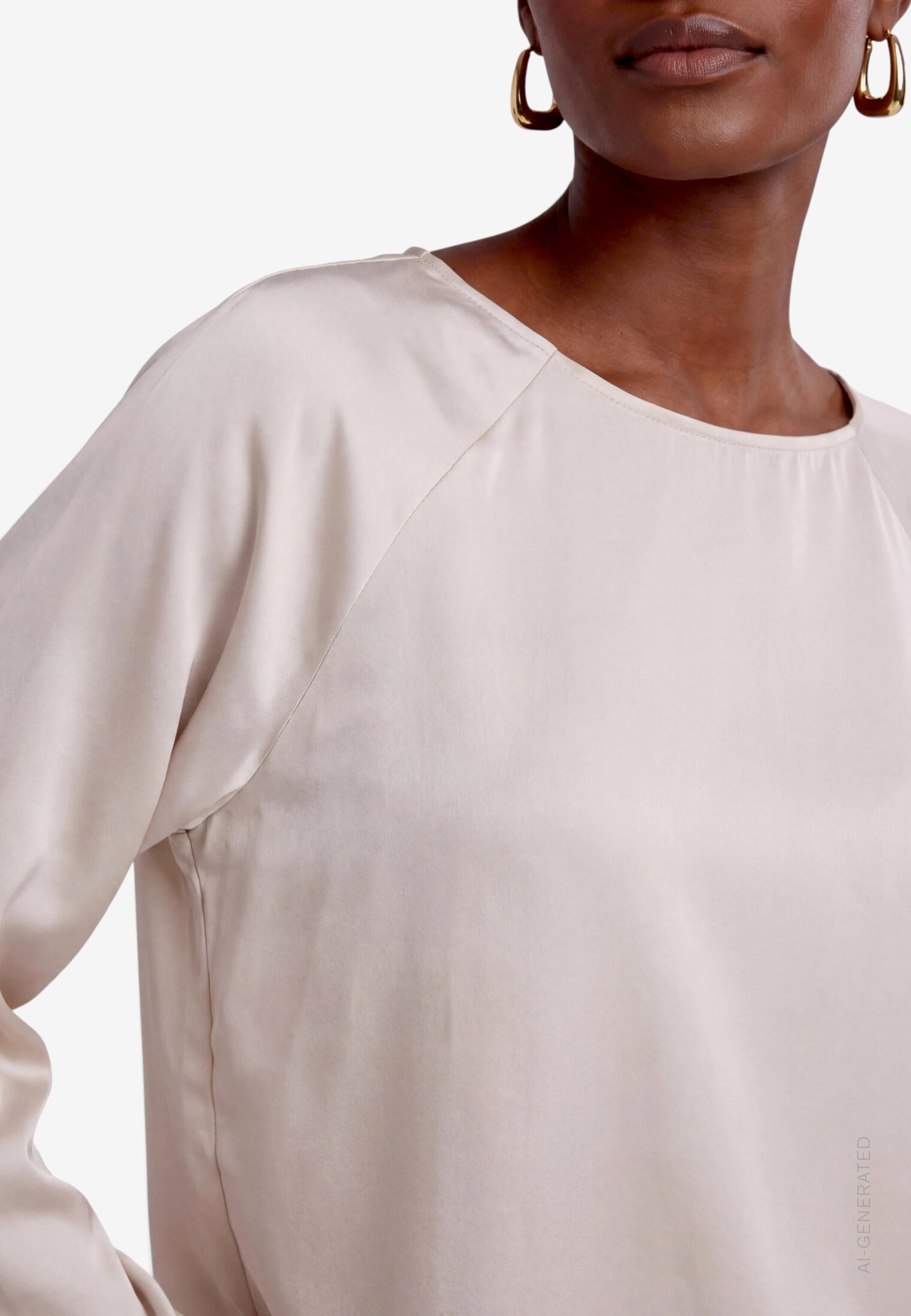 Zero Chemise en satin Satin Langarmshirt mit Häkelkante am Saum