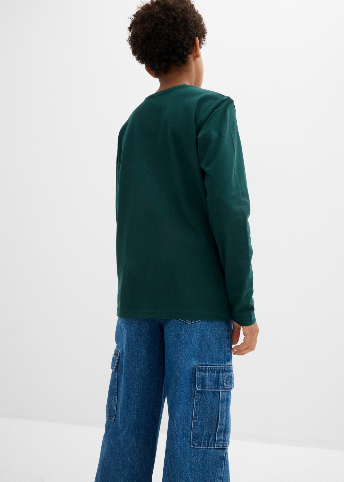 bonprix T-shirt à manches longues Paquet, 3 pour enfants, en paquet pratique de trois, en coton, couvrant les hanches
