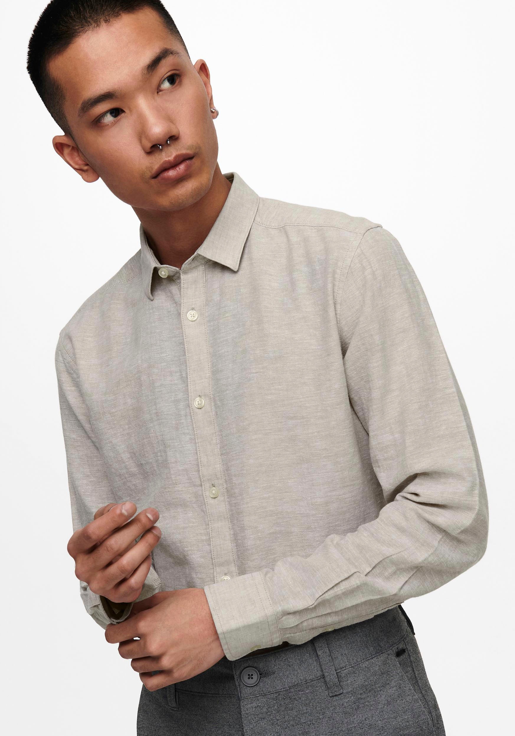 ONLY & SONS Langarmhemd »ONSCAIDEN LS SOLID LINEN SHIRT NOOS«