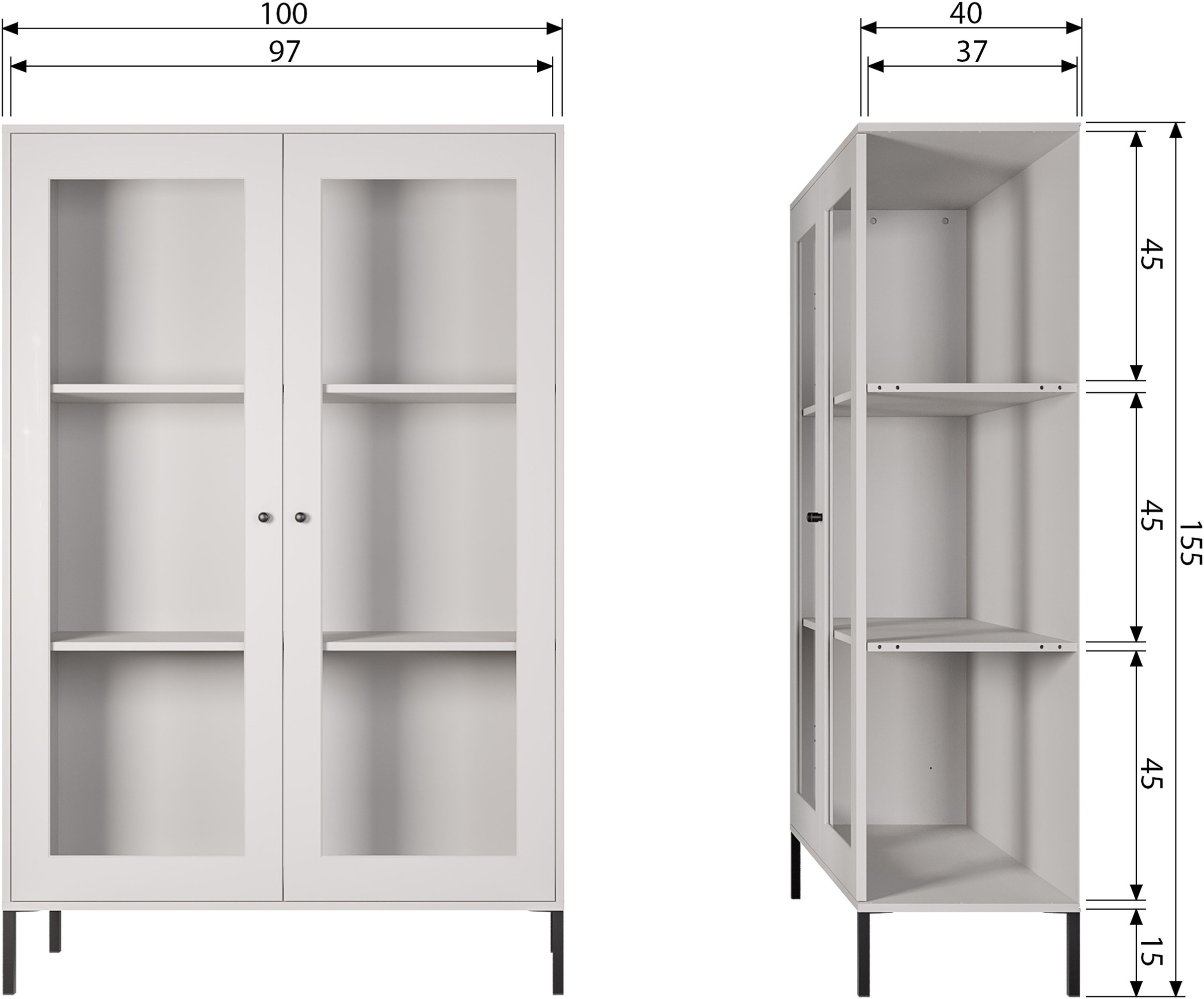 WOOOD Vitrine »Xam FSC®-Kiefernholz geschliffen mit offenen Fächern 100x40x155 cm« Sichtbare Maserung, Tragkraft 15 kg pro Boden, einfach zu montieren