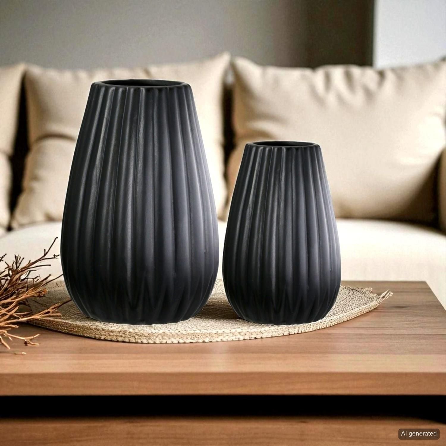 Casablanca by Gilde Tischvase »2tlg. Set Vase Piega schwarz H.17 cm« 2-teiliges Set aus Porzellan, schwarz