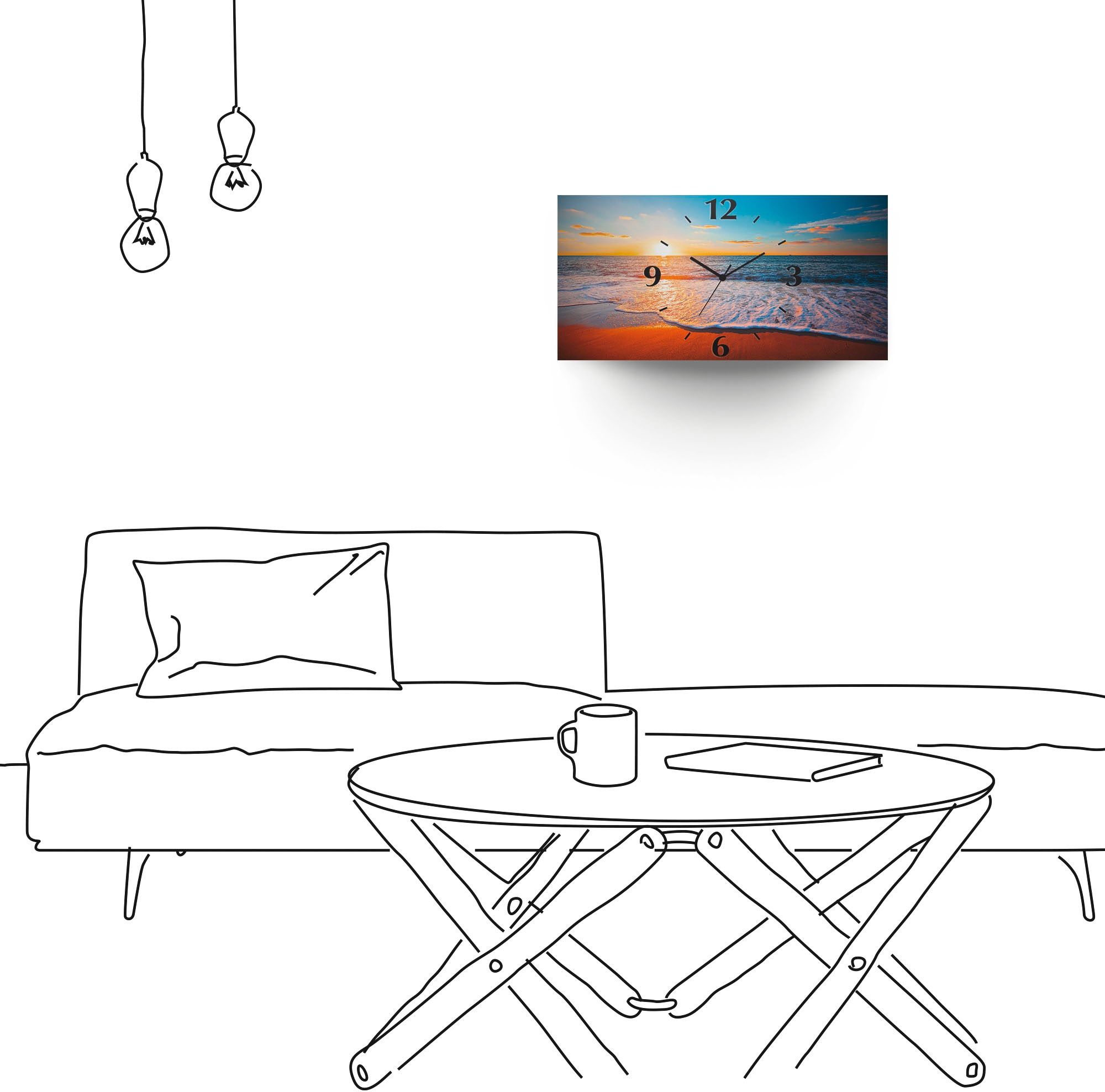 Artland Wanduhr »Sonnenuntergang und das Meer« wahlweise mit Quarz- oder Funkuhrwerk, lautlos ohne Tickgeräusche