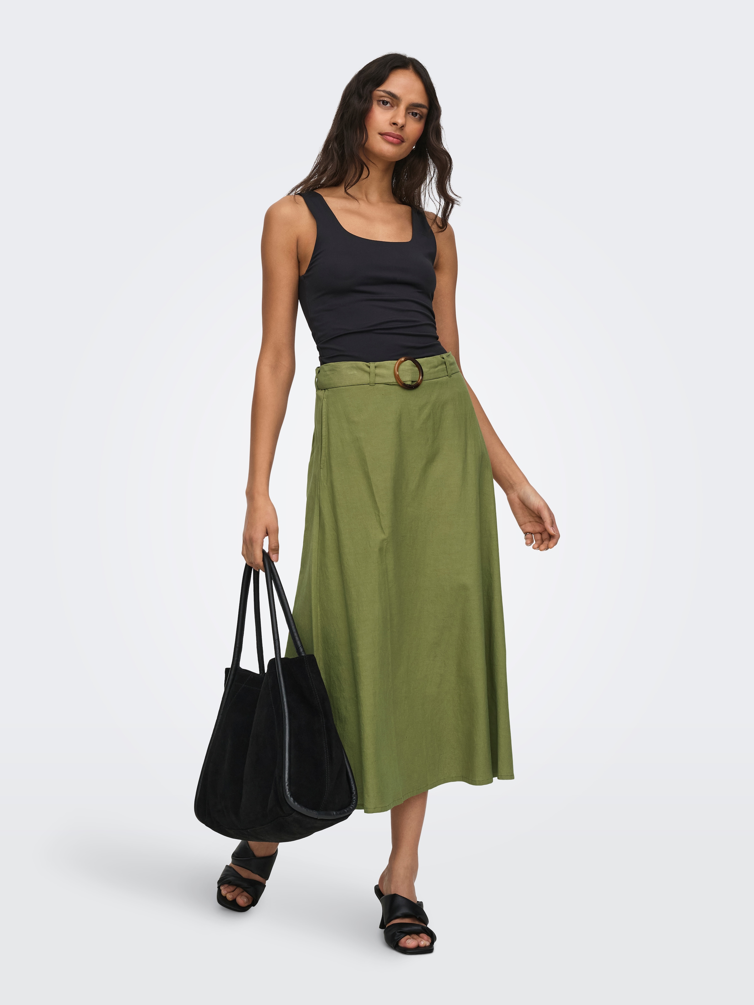 JDY Maxi jupe »JDYMILAN LINEN HW BELTED SKIRT WVN DIA« Sommerrock mit Leinen