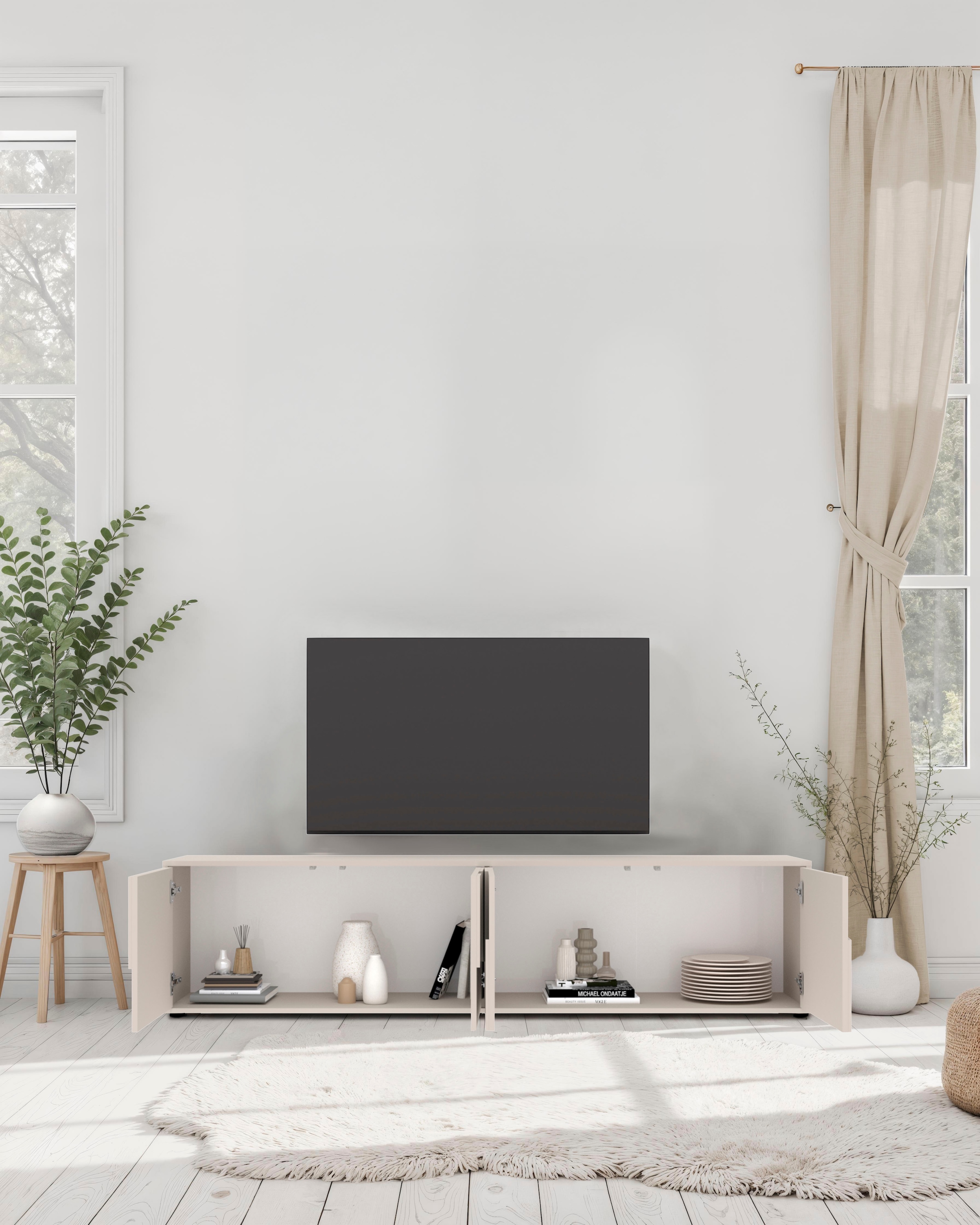 INOSIGN Table basse »Stone, 205 cm breit, 4 Türen, TV-Schrank, TV-Kommode, Medienboard« 3D-Design, Push-to-open, Innenraum grosszügig, Füsse 14/2 cm wählbar