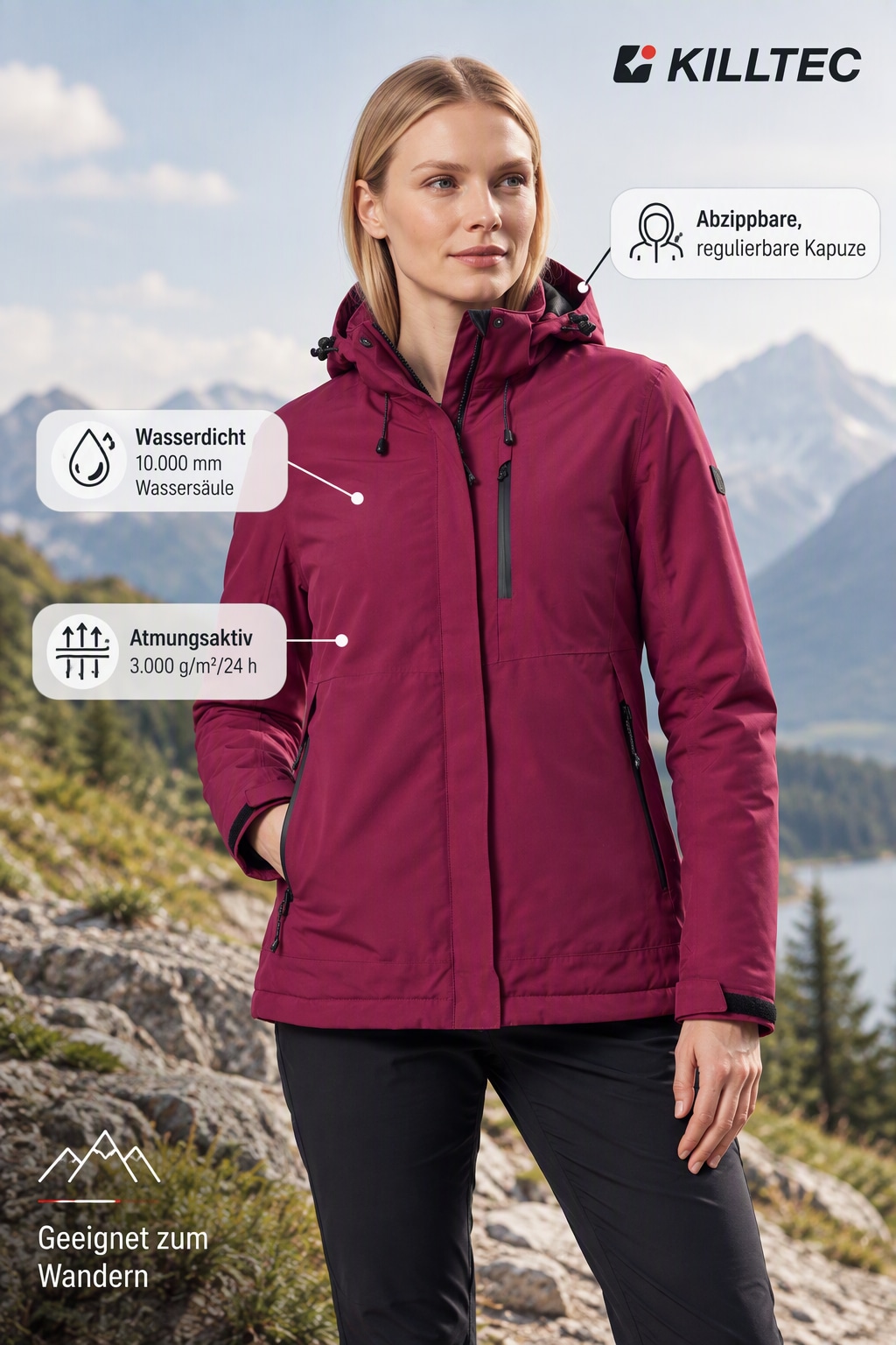 Killtec Veste fonctionnelle »KOW 219 WMN JCKT« avec capuche avec capuche amovible et réglable, coupe-vent, respirant