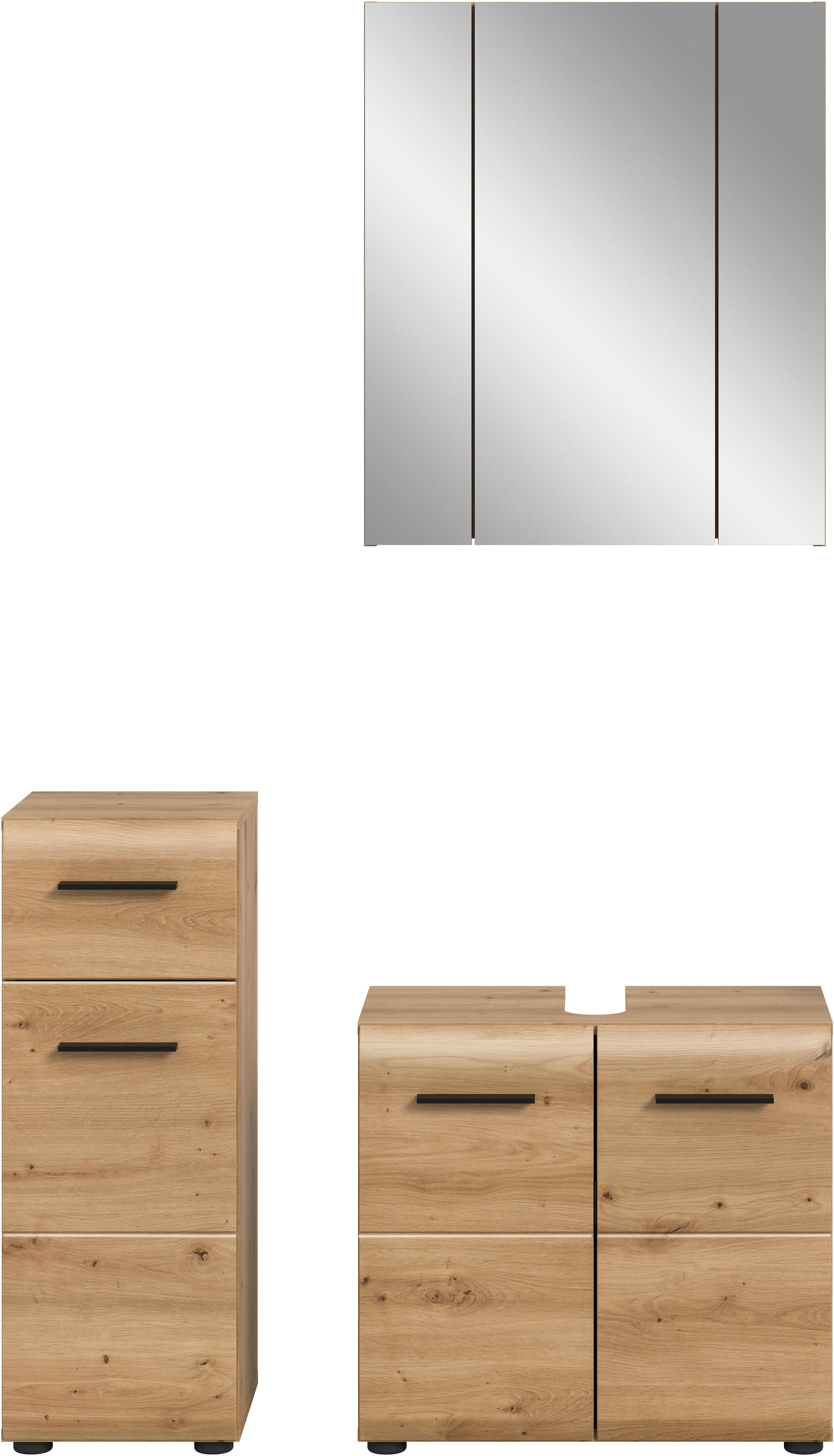 welltime Badmöbel-Set »FLORENZ,  3-teilige Badkombination, hochwertige MDF-Front« best. aus: 1 Unterschrank, 1 Waschbeckenunterschrank, 1 Spiegelschrank, 