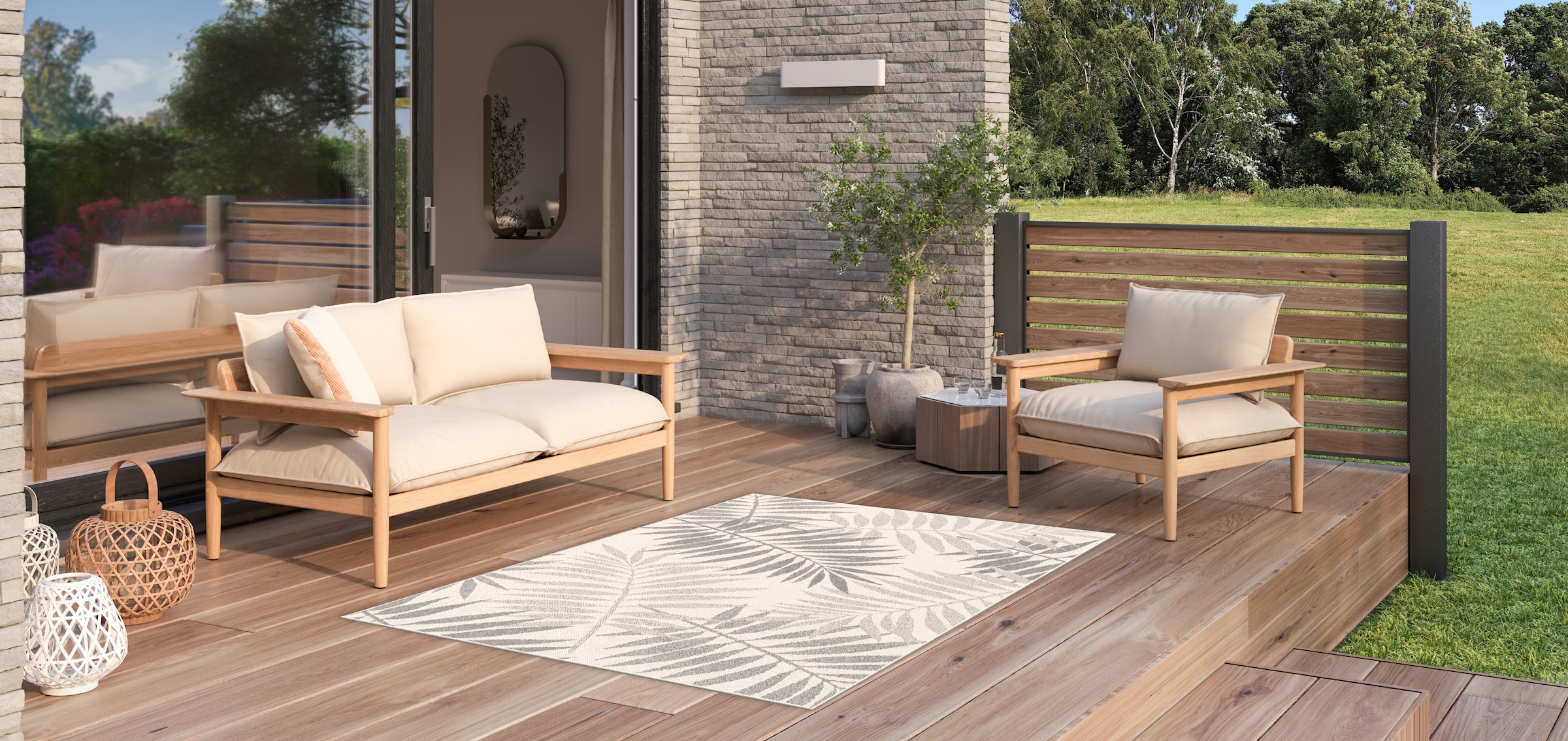 Primaflor-Ideen in Textil Teppich »Outdoorteppich RENEW - Leaves« rechteckig 4 mm Höhe Flachgewebe, Blätter, In- und Outdoor geeignet, Balkon & Terrasse