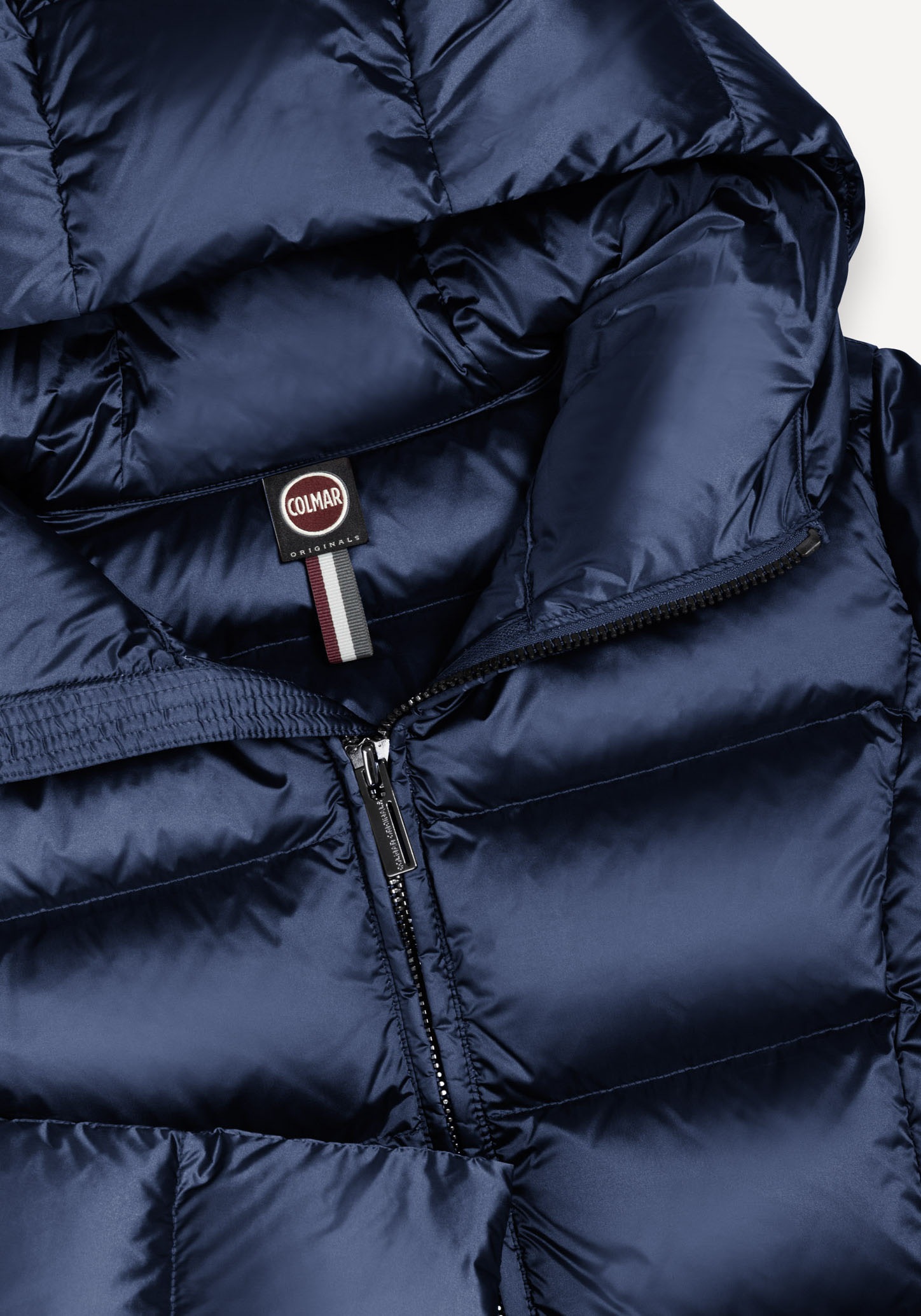 Colmar Daunenjacke mit Kapuze mit glänzendem Finish, normale Passform, 2-Wege-Zipper