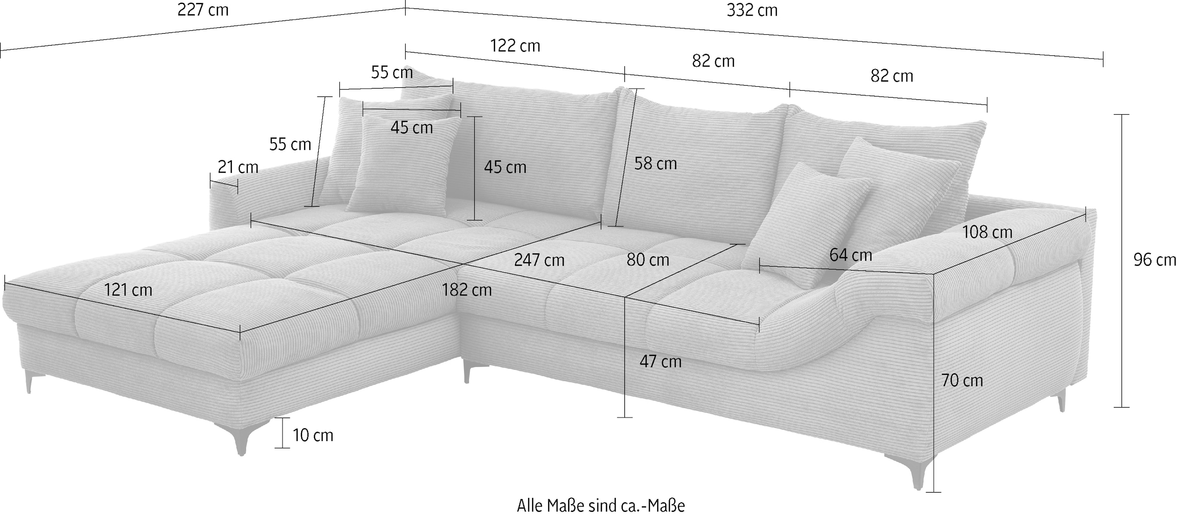 Mr. Couch Canapé d'angle »Ronaldo, L-Form, wahlweise mit Kaltschaum« mit Kaltschaum, bis 140 kg pro Sitzplatz belastbar